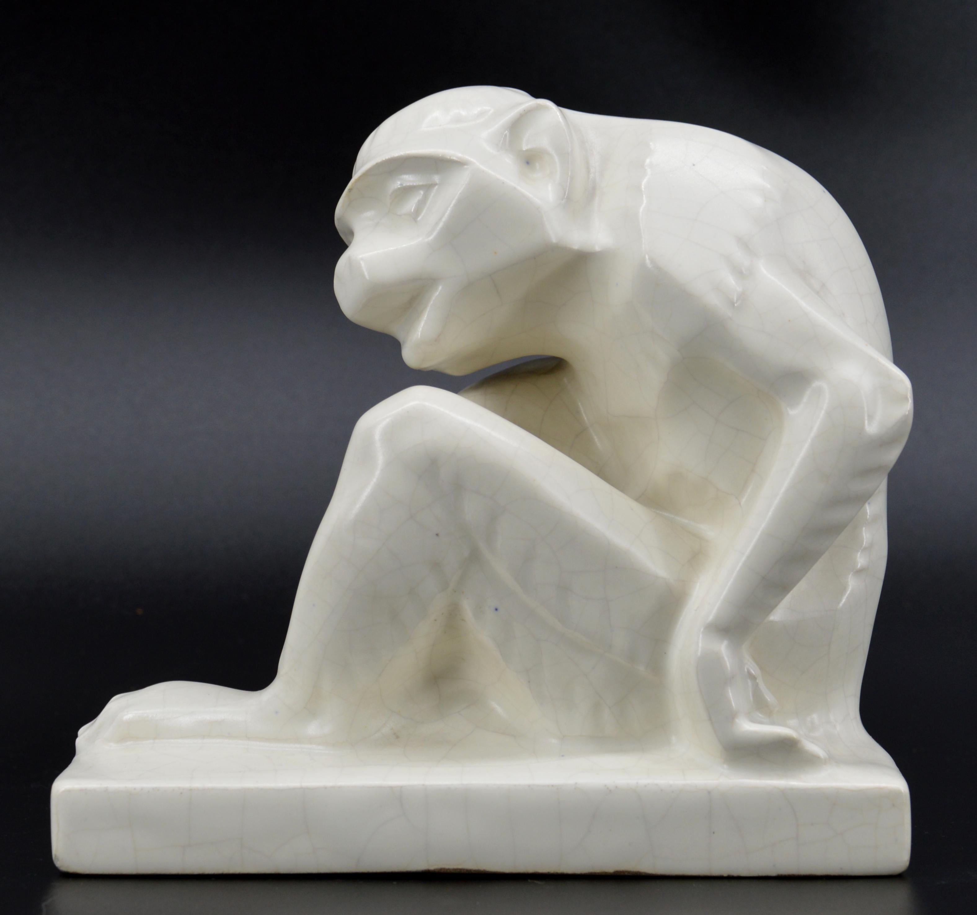 ODYV French Art Deco Ceramic Monkey, 1930 For Sale 4