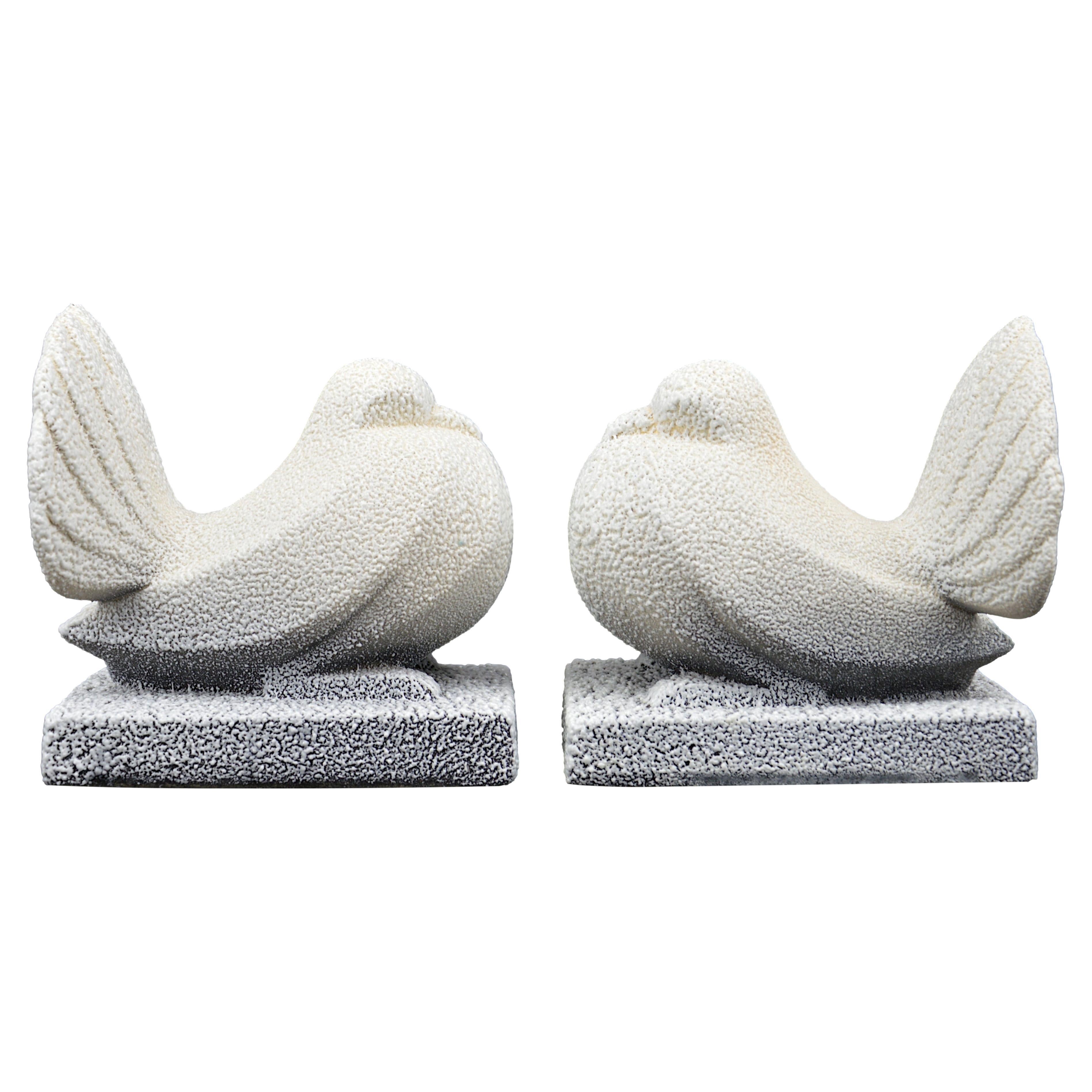 ODYV French Art Deco Ceramic Pigeons Bookends, 1930s