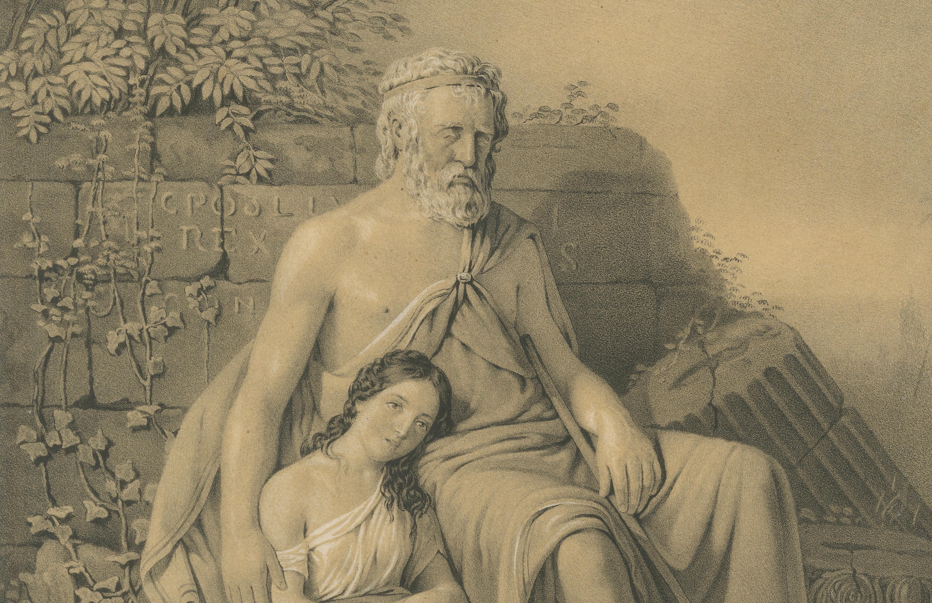 Oedipus and Antigone, Swedish Romantic Lithograph after Pehr Wickenberg, 1850