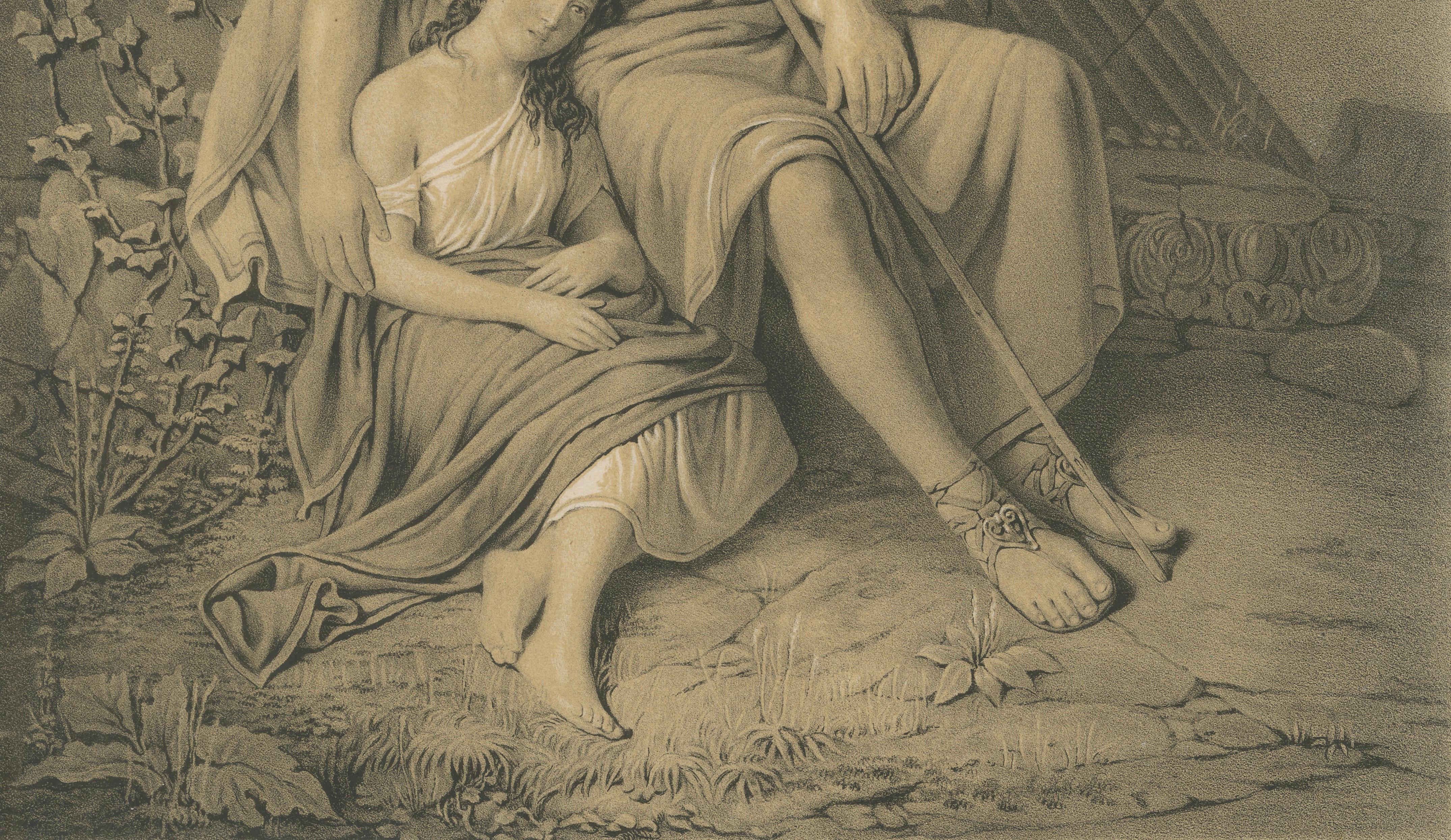 Oedipus and Antigone, Swedish Romantic Lithograph after Pehr Wickenberg, 1850