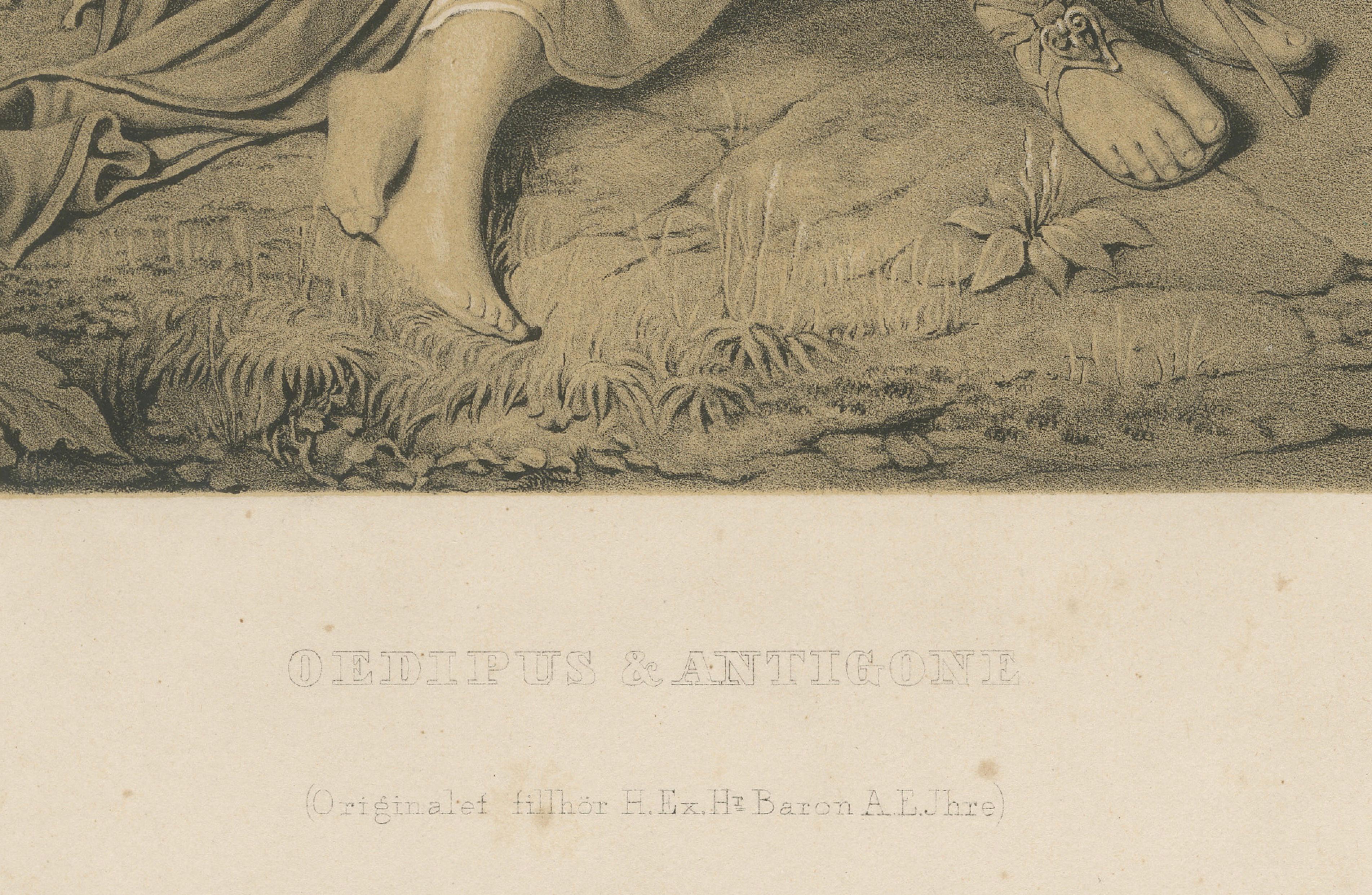 Oedipus and Antigone, Swedish Romantic Lithograph after Pehr Wickenberg, 1850