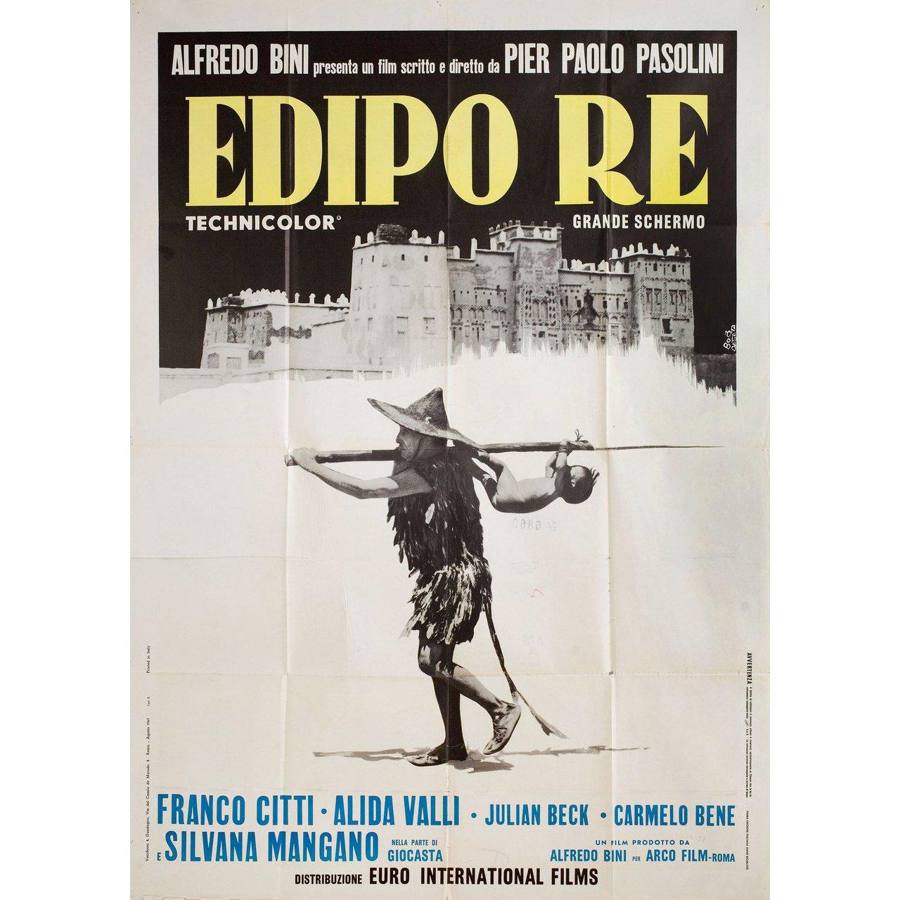 Original 1967 Italian due fogli poster for the film Oedipus Rex (Edipo re) directed by Pier Paolo Pasolini with Silvana Mangano / Franco Citti / Alida Valli / Carmelo Bene. Very good condition, folded. Many original posters were issued folded or