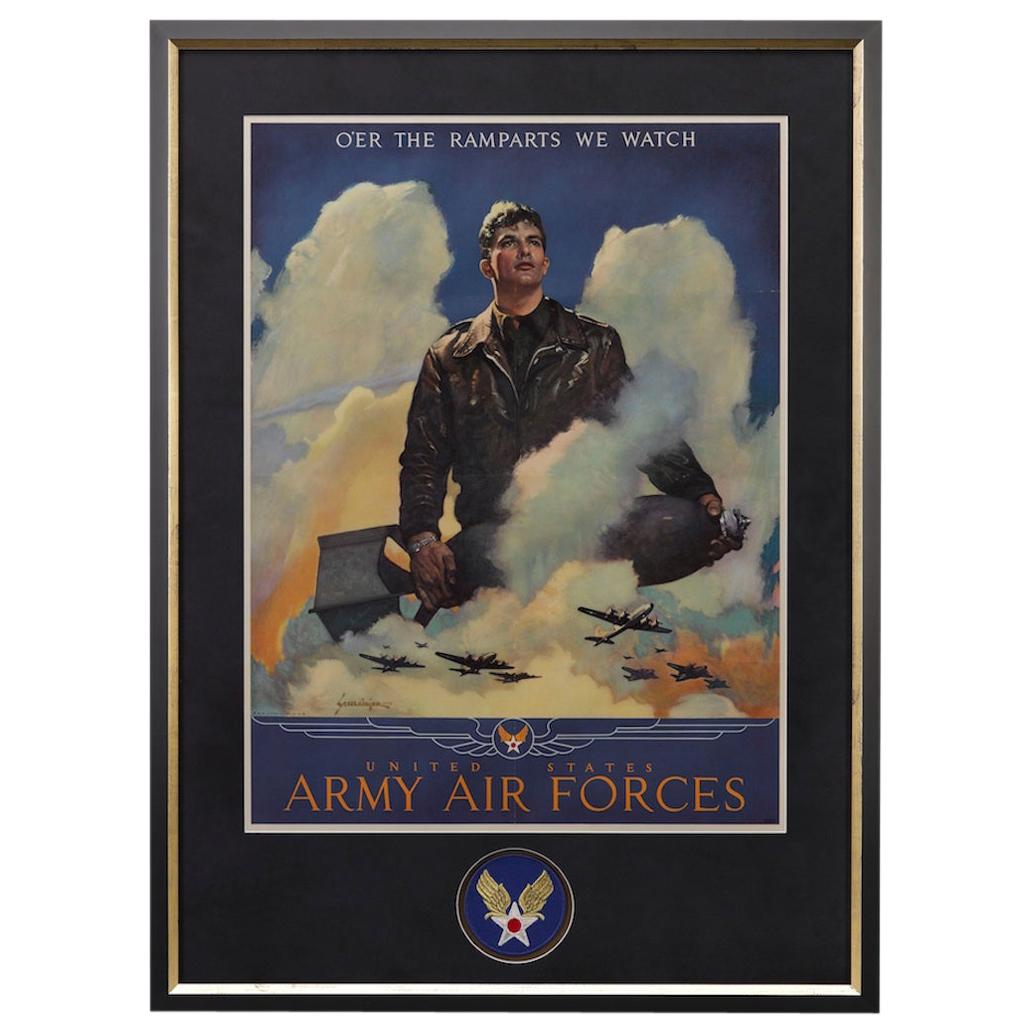 Poster delle Forze Aeree dell'Esercito della Seconda Guerra Mondiale "O'er the Ramparts We Watch" di Jes Schlaikjer, 1944