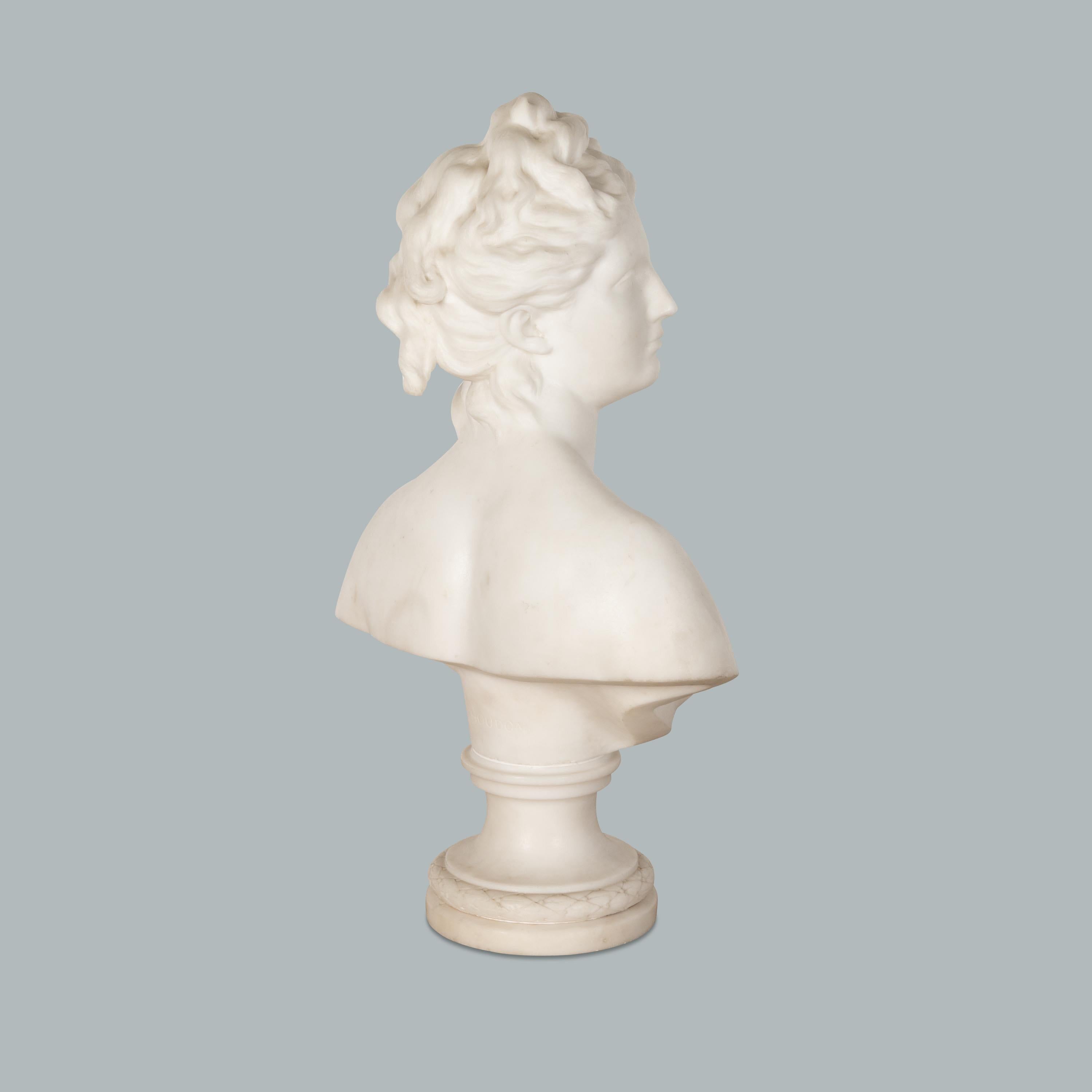 Carved Of American Interest; 18th Century Marble Bust of Diana by Houdon