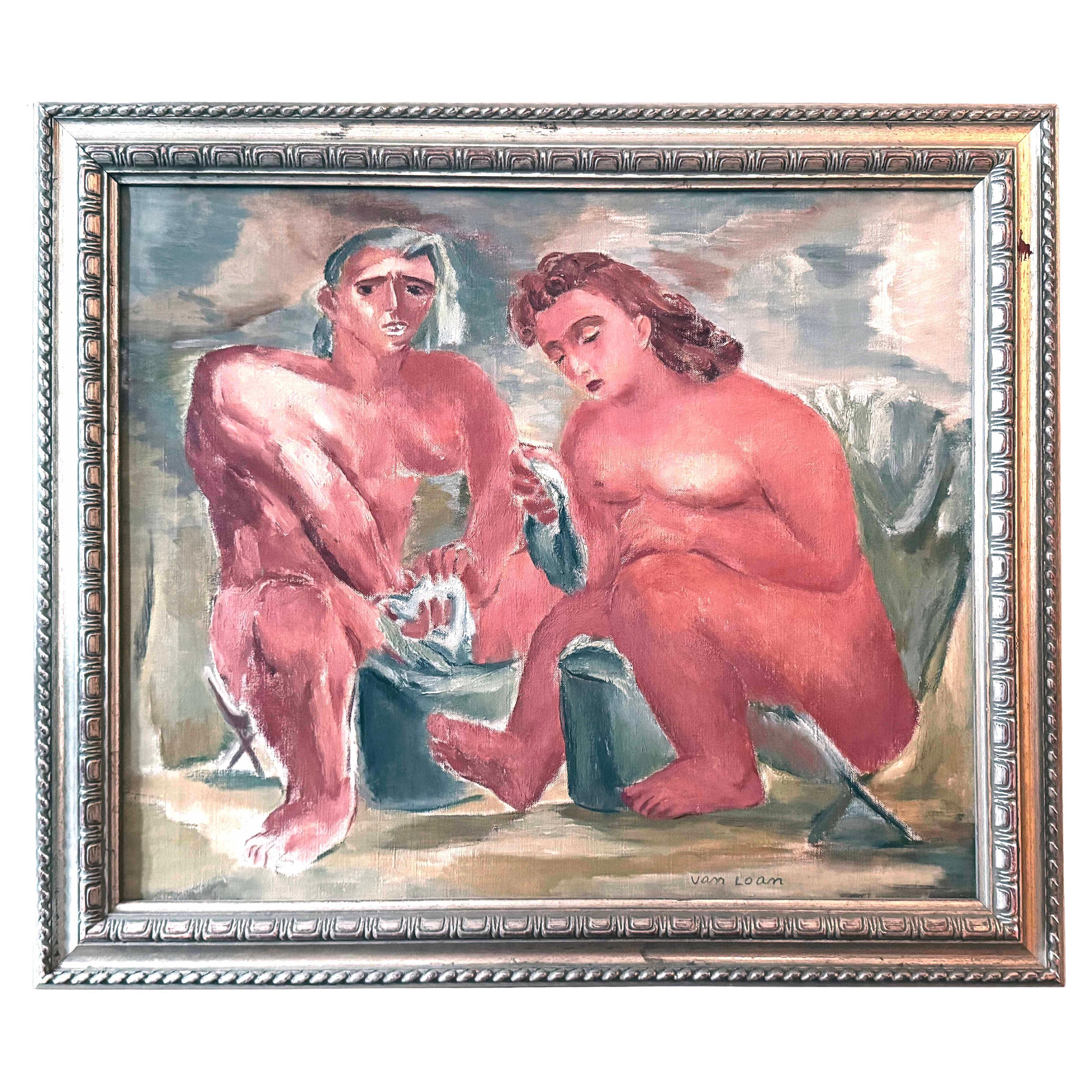 "Of Truth or Consequences", WPA-style Oil Painting, 1940s, Deep Pink, Van Loan