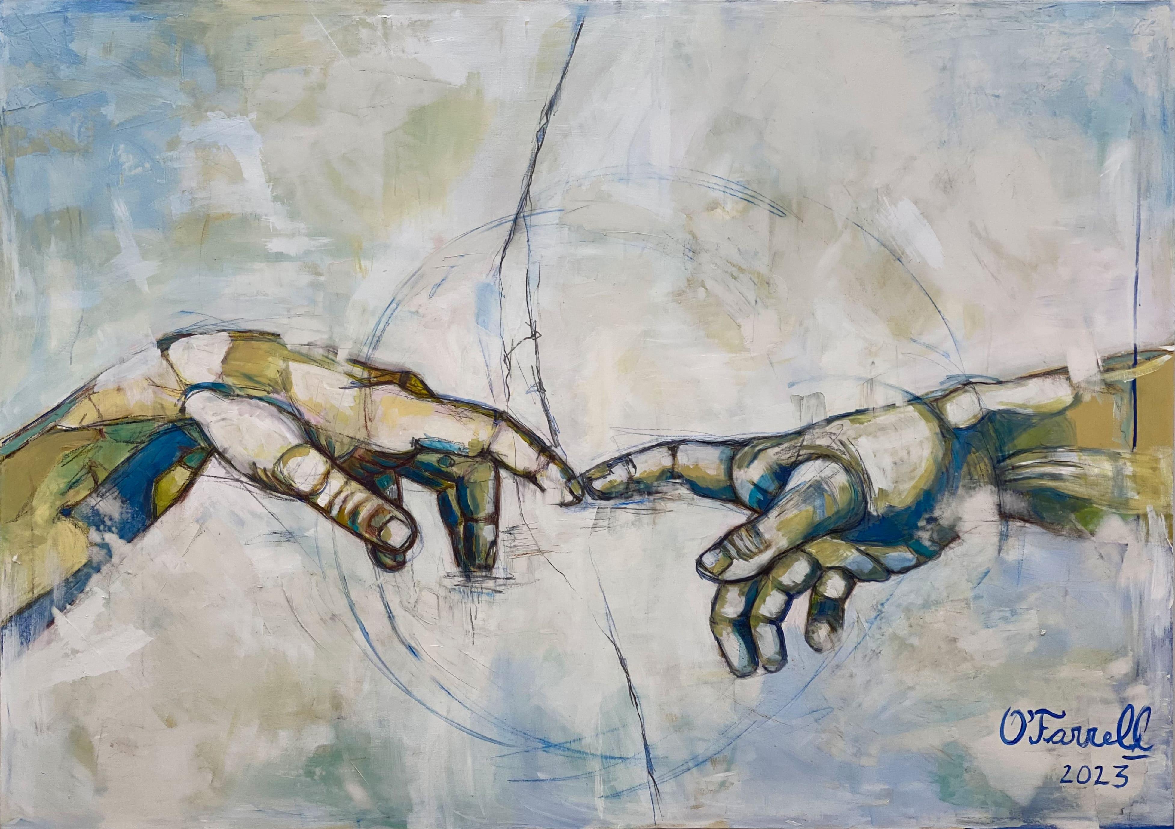 O'Farrell Nude Painting - Versión libre “Las manos de Dios” de Miguel Ángel