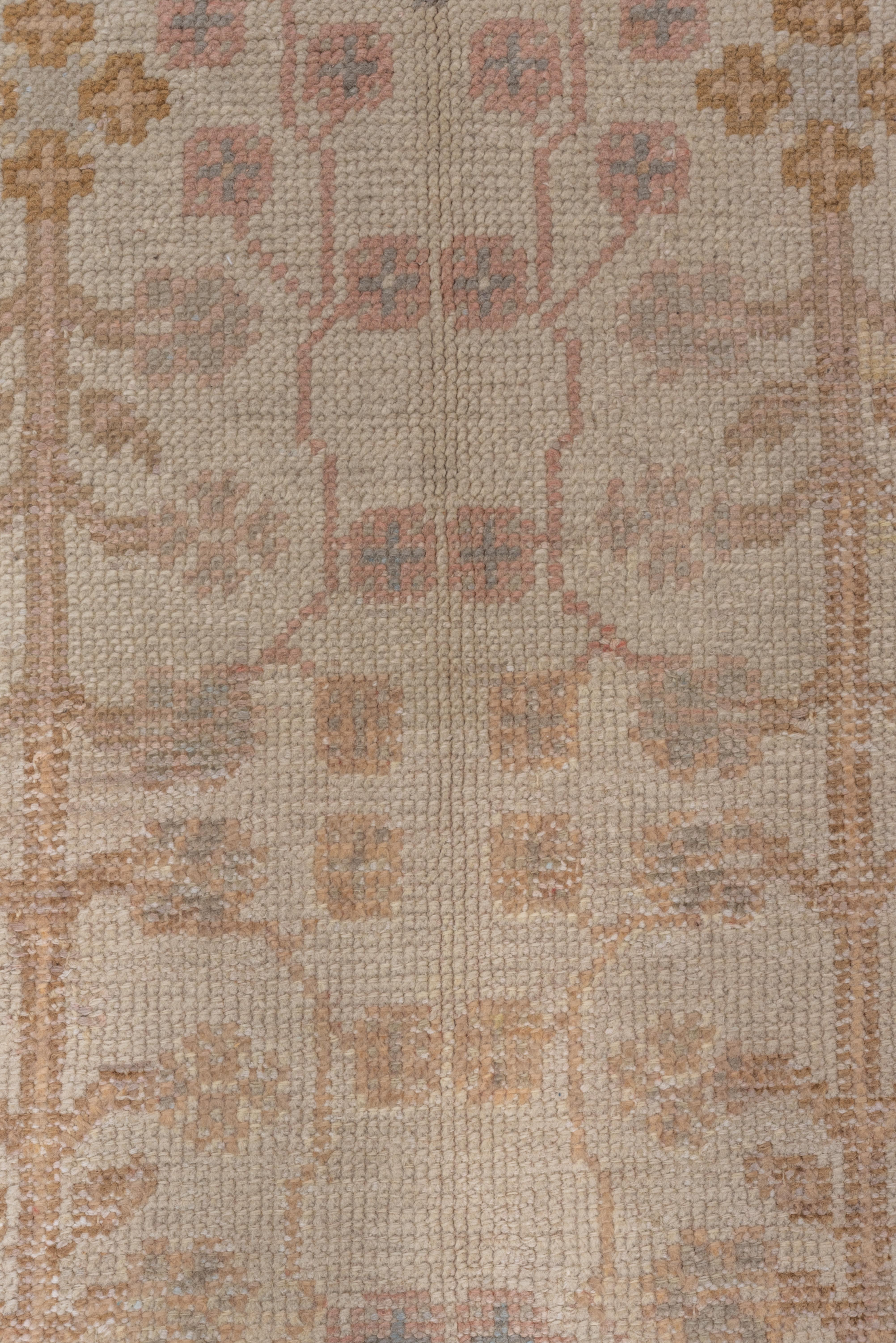 Hand-Knotted Off-Grey Floral Garden Turkish Rug For Sale