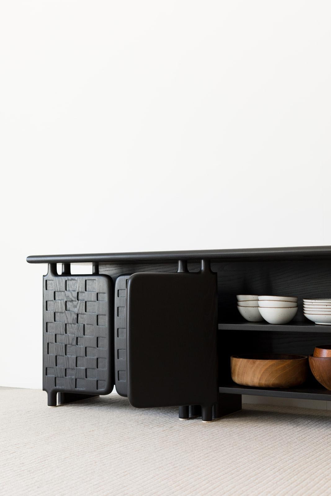 Off-Grid Solid Wood Contemporary Sculptural Carved Credenza Cabinet Sideboard For Sale 4