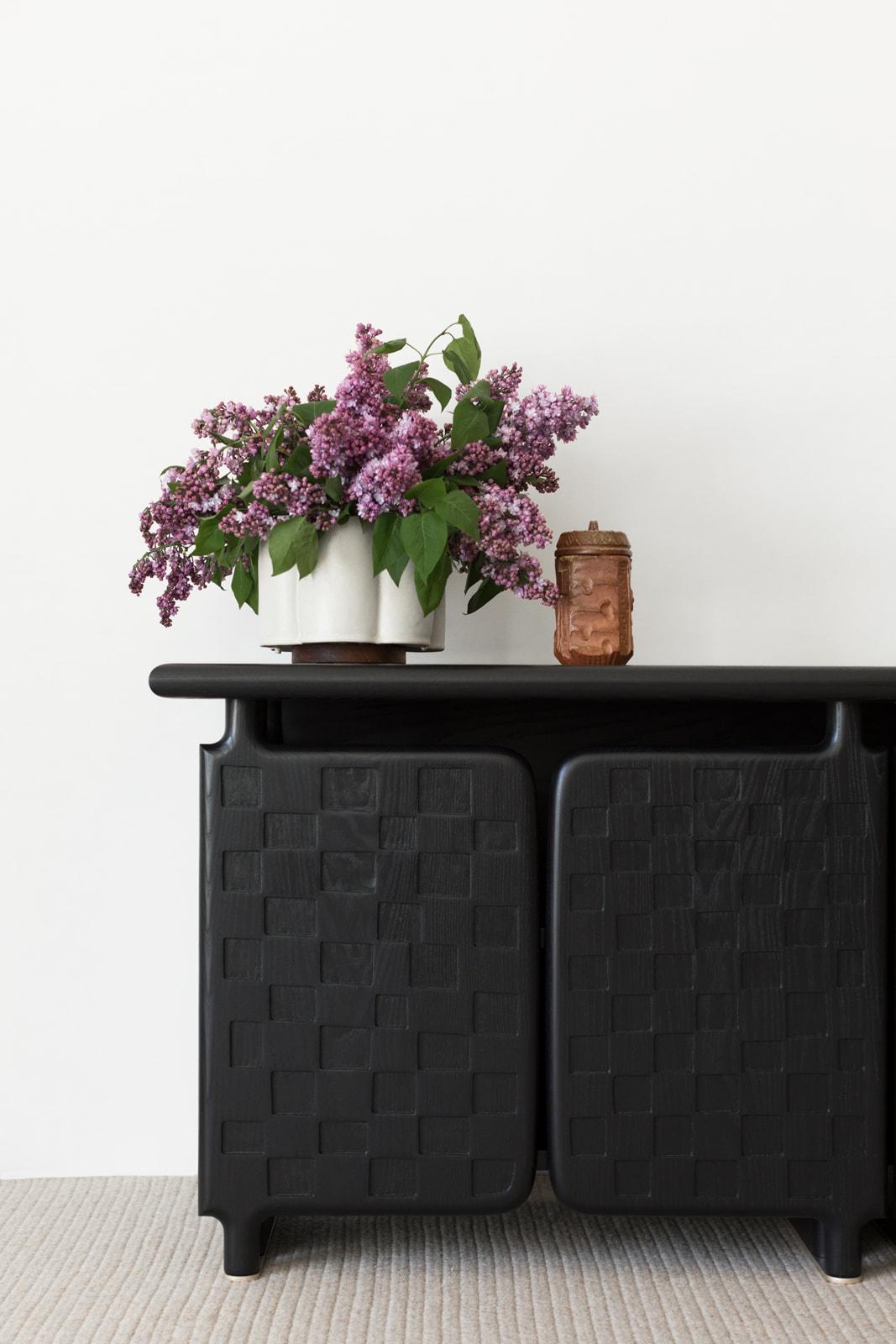 Off-Grid Solid Wood Contemporary Sculptural Carved Credenza Cabinet Sideboard For Sale 10