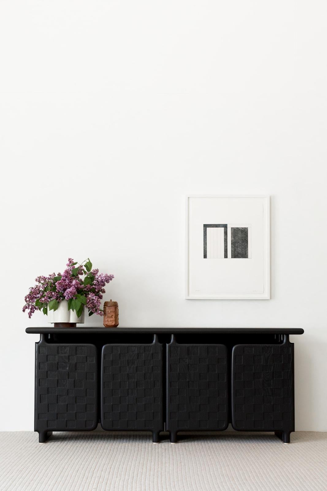 Off-Grid Solid Wood Contemporary Sculptural Carved Credenza Cabinet Sideboard For Sale 11
