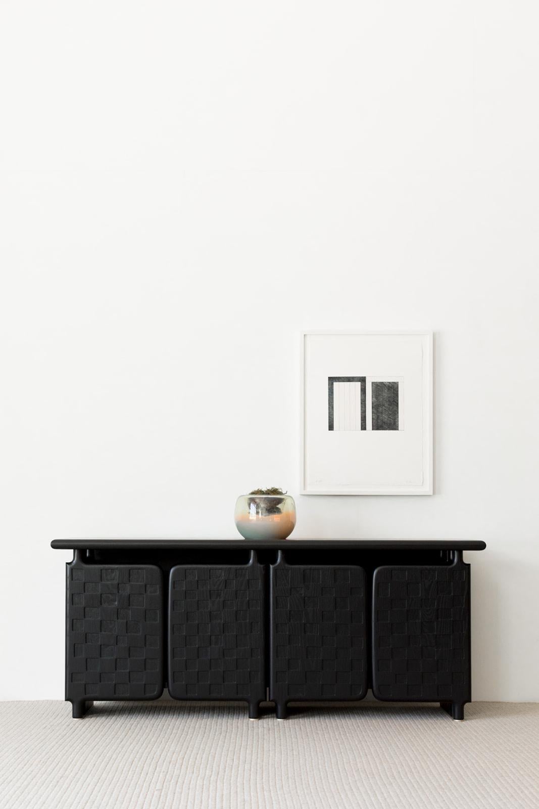 Off-Grid Solid Wood Contemporary Sculptural Carved Credenza Cabinet Sideboard For Sale 13