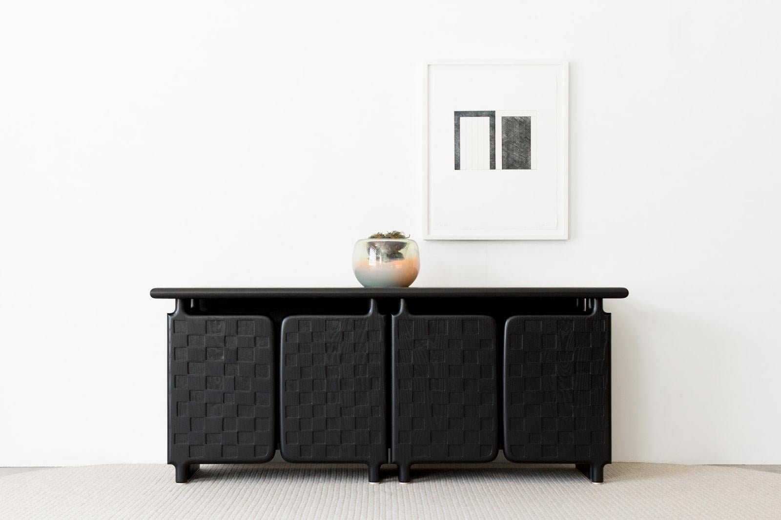Off-Grid Solid Wood Contemporary Sculptural Carved Credenza Cabinet Sideboard For Sale 14