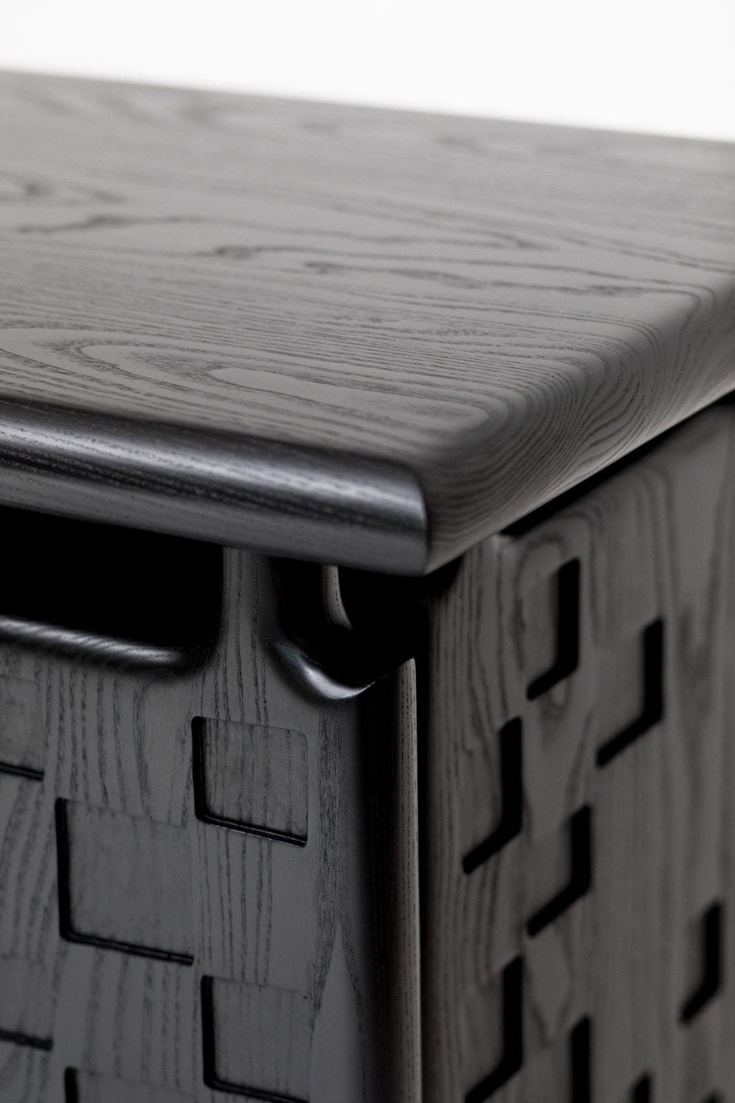 Off-Grid Solid Wood Contemporary Sculptural Carved Credenza Cabinet Sideboard In New Condition For Sale In Bainbridge Island, WA