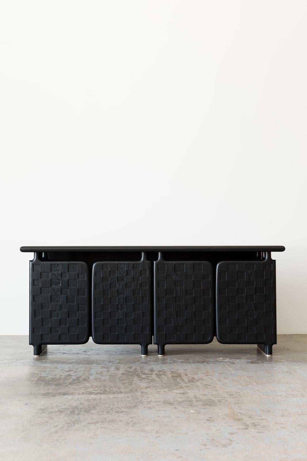 Ash Off-Grid Solid Wood Contemporary Sculptural Carved Credenza Cabinet Sideboard For Sale