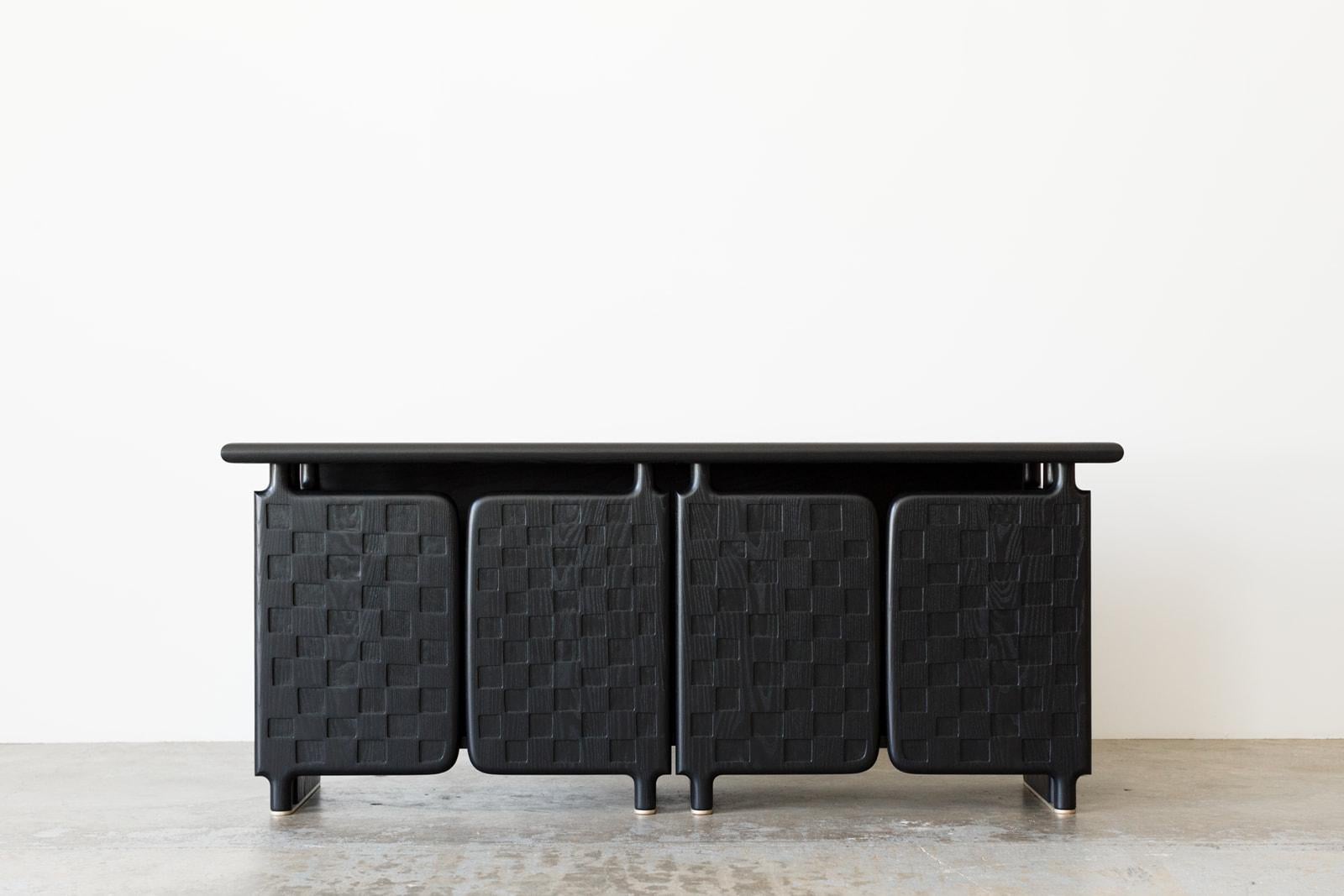 Off-Grid Solid Wood Contemporary Sculptural Carved Credenza Cabinet Sideboard For Sale 1