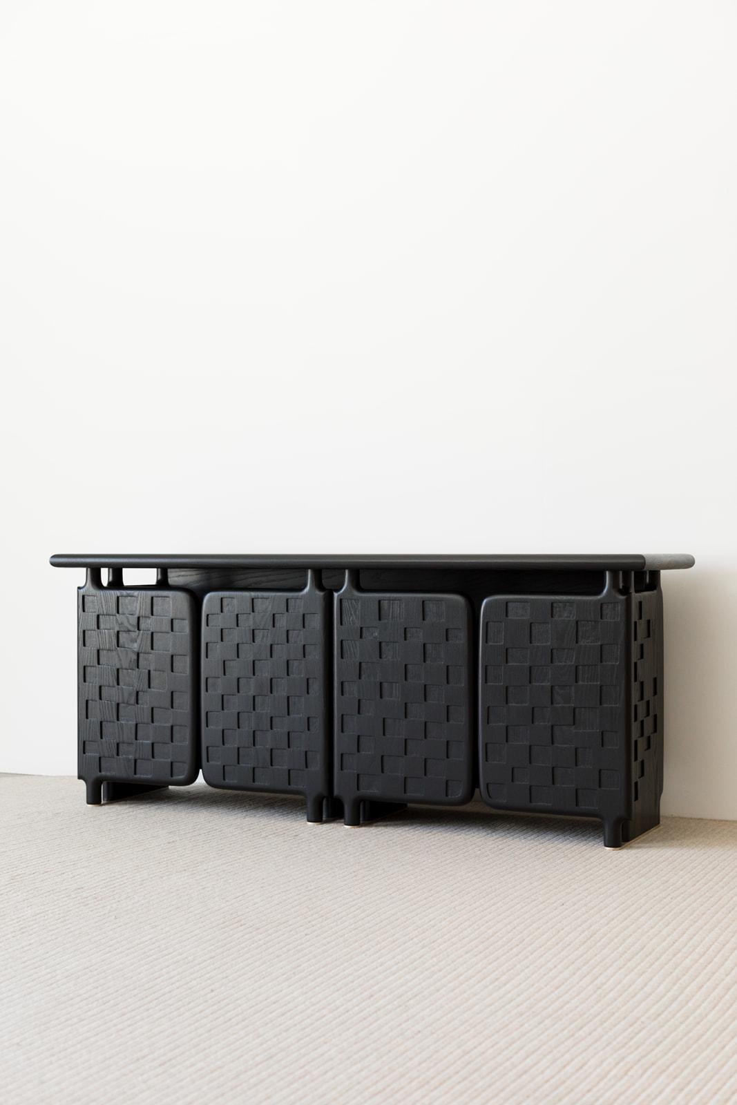 Off-Grid Solid Wood Contemporary Sculptural Carved Credenza Cabinet Sideboard For Sale 3