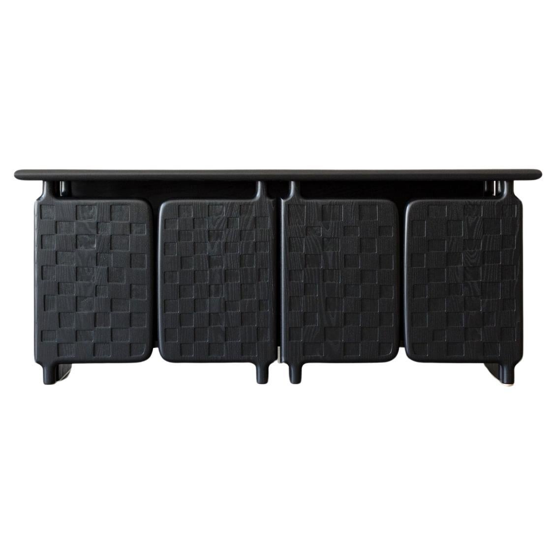 Off-Grid Solid Wood Contemporary Sculptural Carved Credenza Cabinet Sideboard For Sale