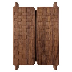 Off-Grid Solid Wood Contemporary Sculptural Carved Wall-Mounted Bar Cabinet