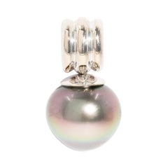 Off Round Green Grey Tahitian Pearl with 18 Carat Gold Bail