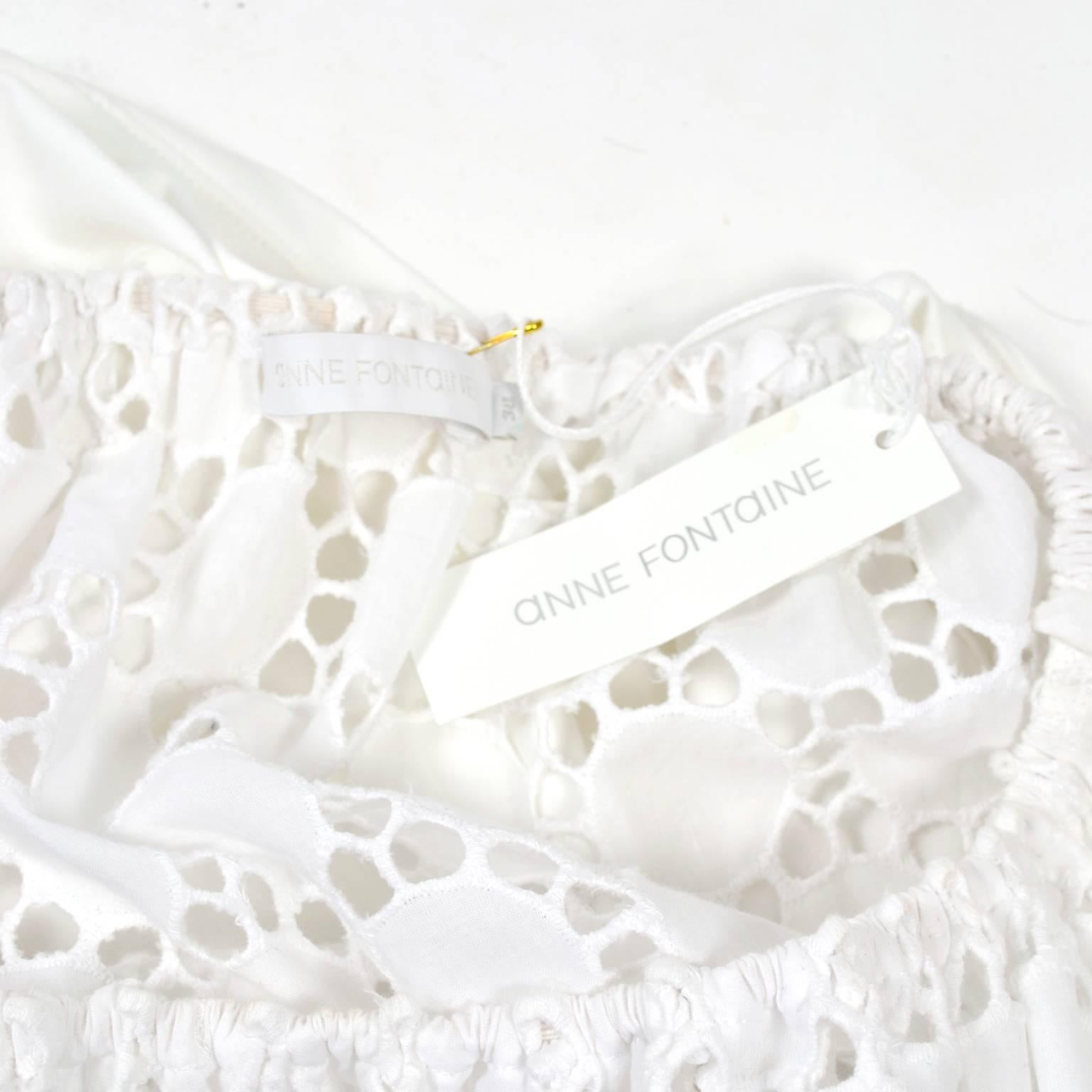 Off Shoulder Anne Fontaine White Eyelet Cotton Blouse Top New With Tags 2