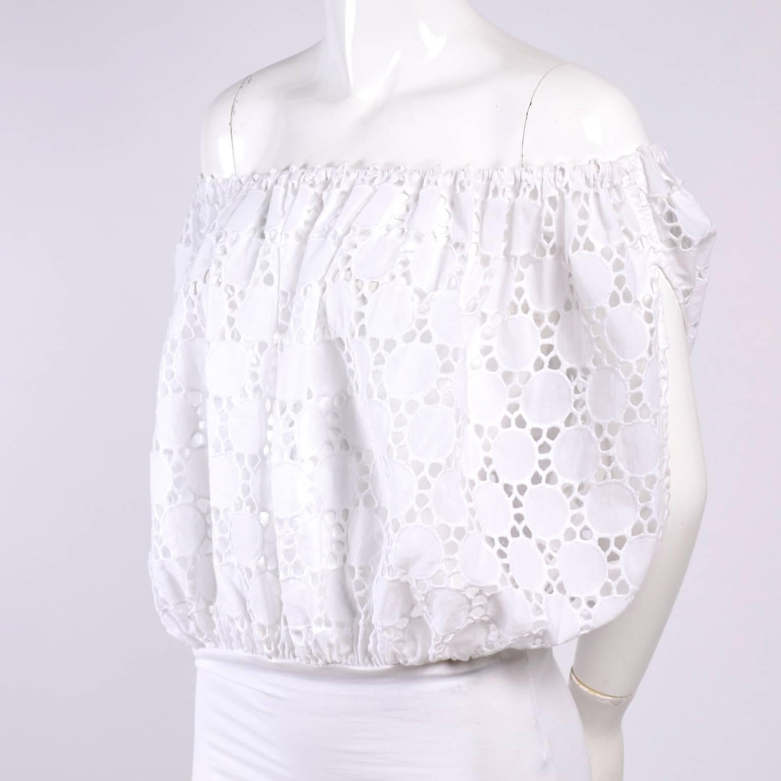 Off Shoulder Anne Fontaine White Eyelet Cotton Blouse Top New With Tags In New Condition In Portland, OR