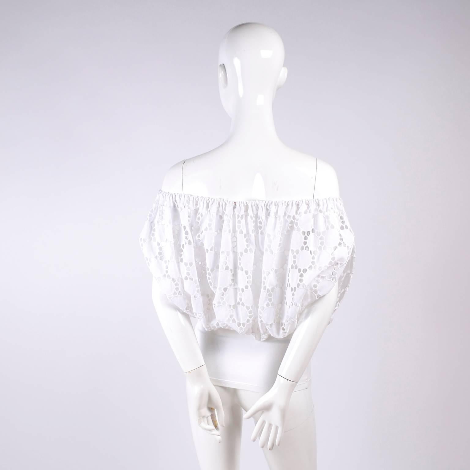 Off Shoulder Anne Fontaine White Eyelet Cotton Blouse Top New With Tags 1