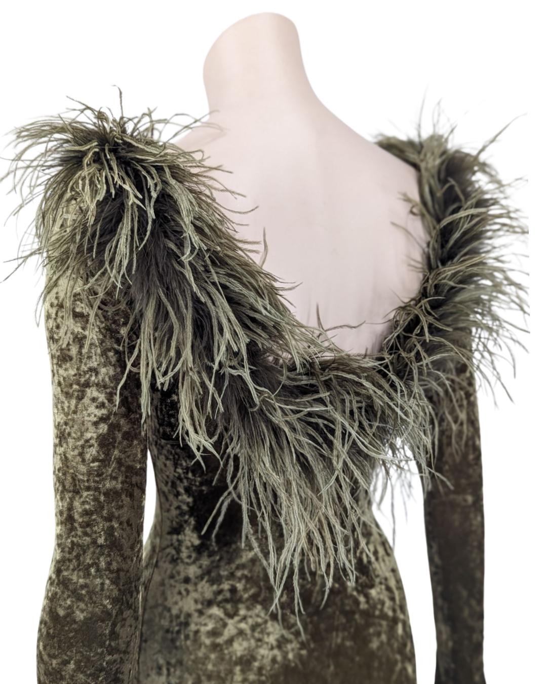 Off-the-shoulder feather trimmed velvet gown by Blumarine 8