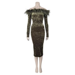 Vintage Off-the-shoulder feather trimmed velvet gown by Blumarine 