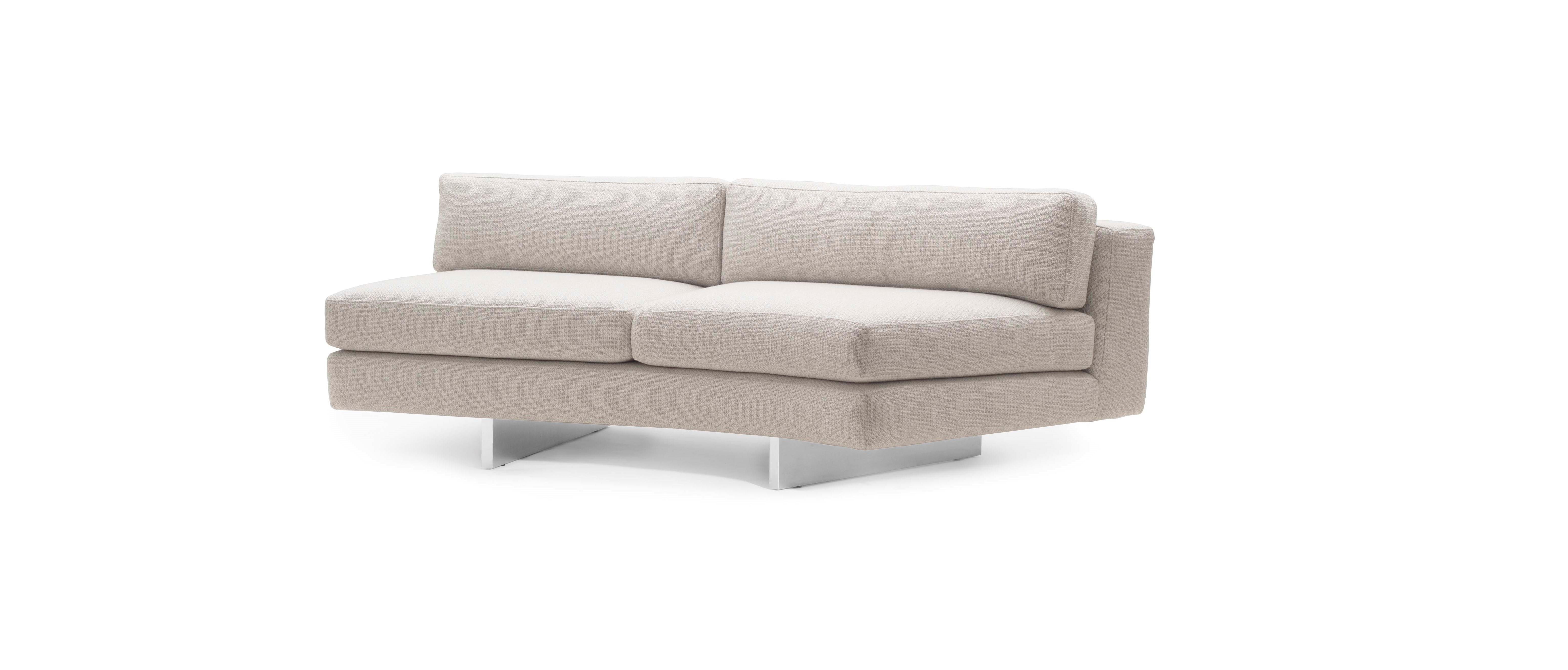 Brushed 70's inspired Off The Wall Sofa in linen fabric and stainless steel structure For Sale