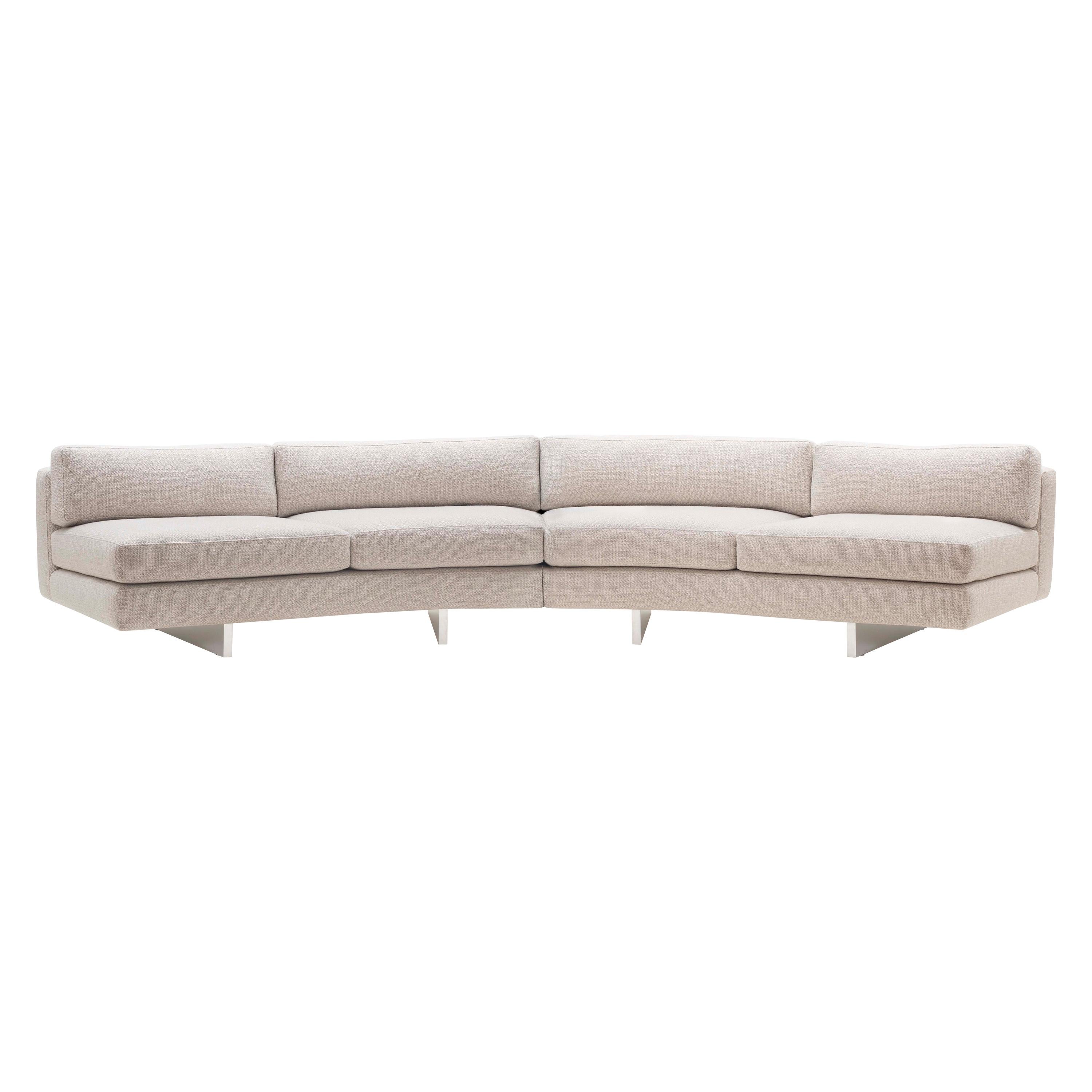 70's inspired Off The Wall Sofa in linen fabric and stainless steel structure For Sale