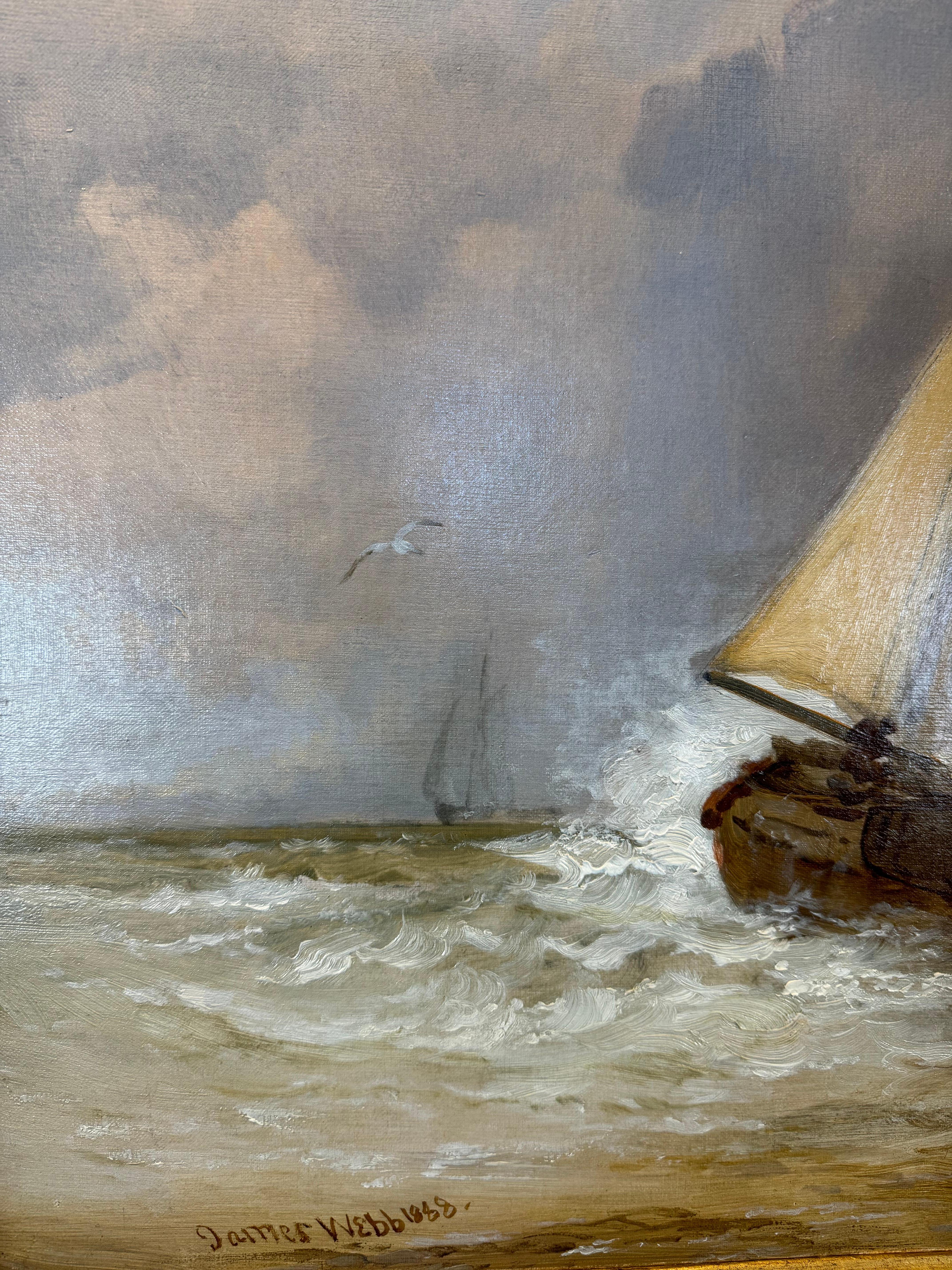 Late Victorian 19th Century Oil On Canvas 'Off To The Fishing Grounds' By James Webb 