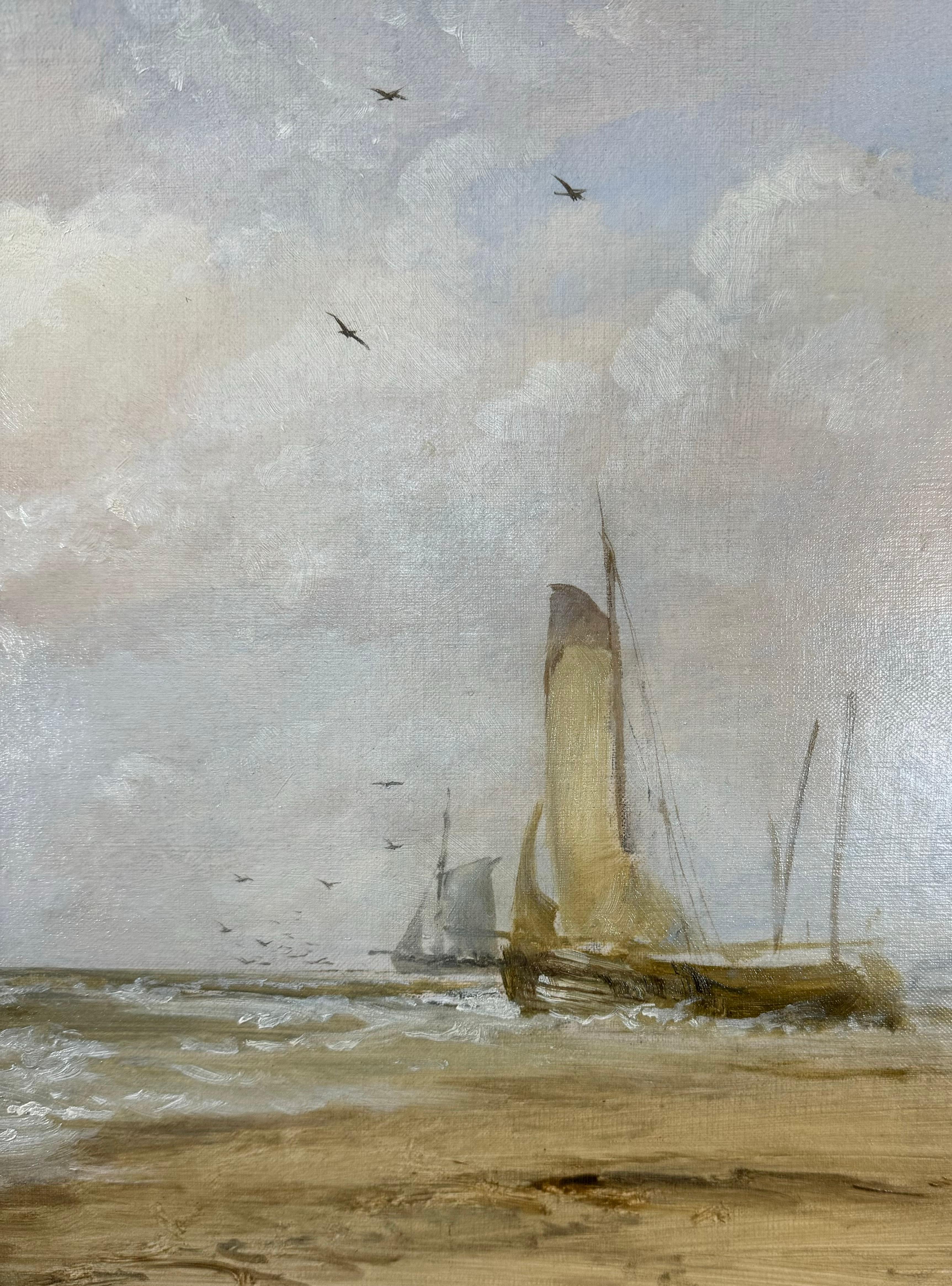 British 19th Century Oil On Canvas 'Off To The Fishing Grounds' By James Webb 