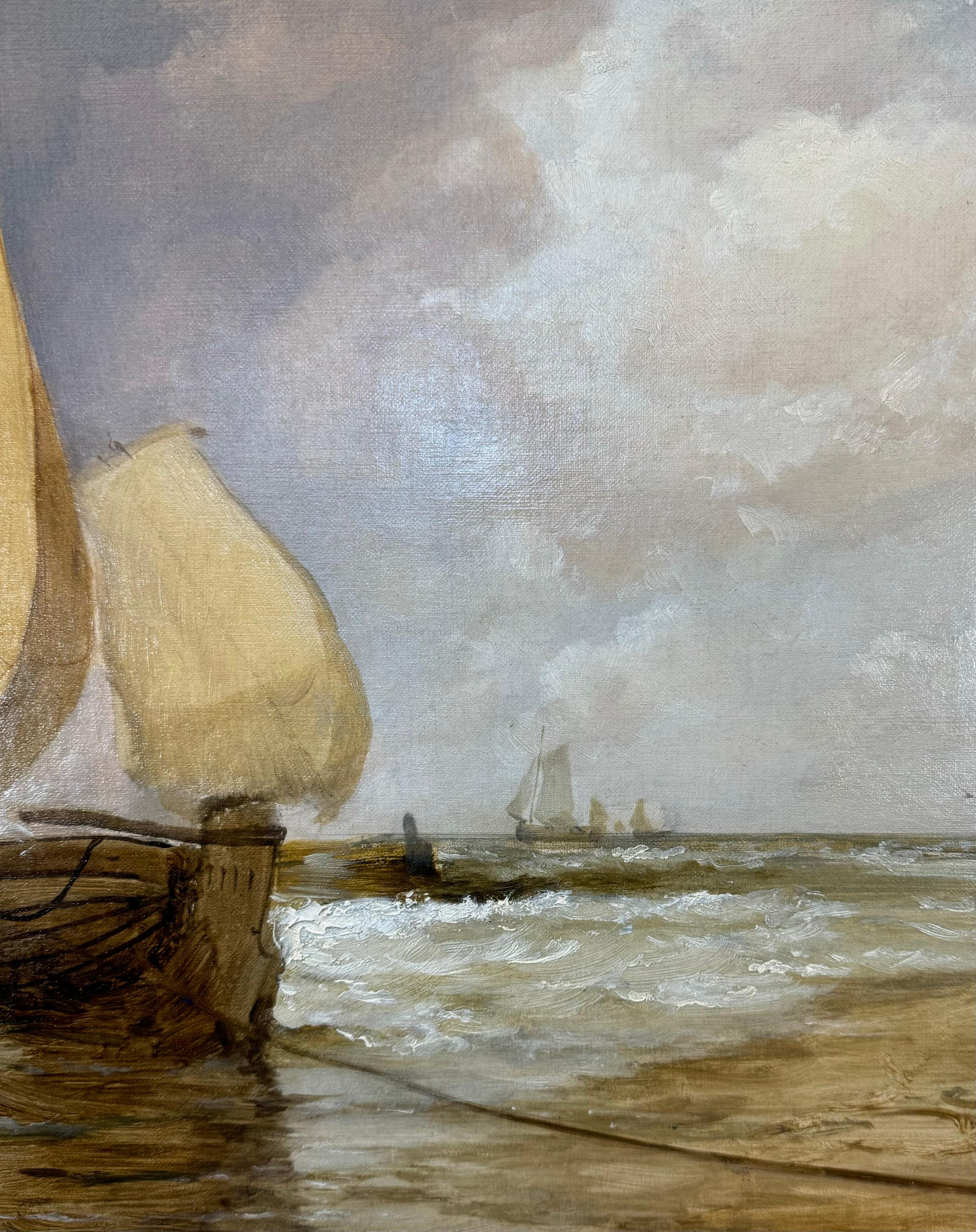 Hand-Painted 19th Century Oil On Canvas 'Off To The Fishing Grounds' By James Webb 