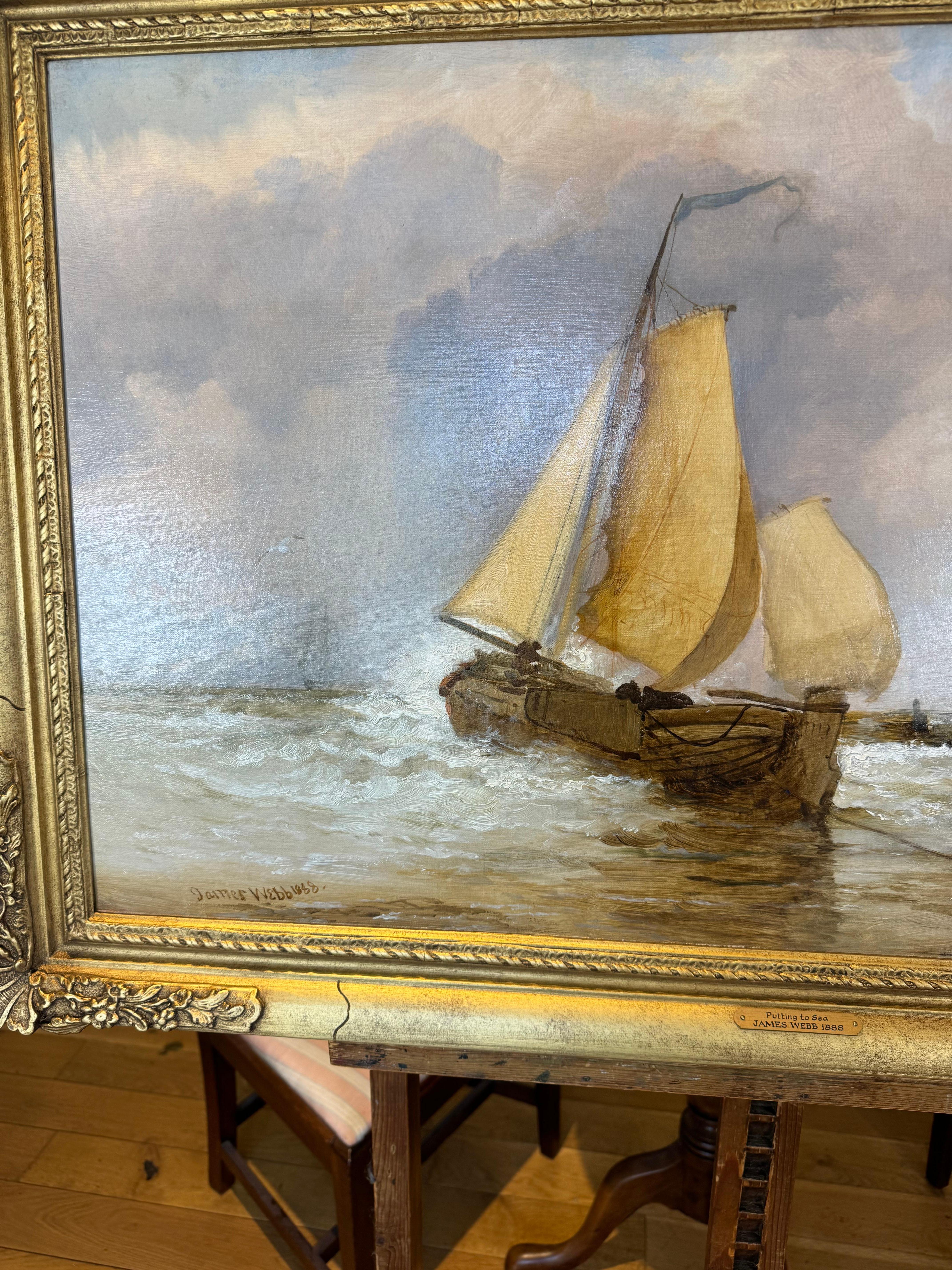 19th Century Oil On Canvas 'Off To The Fishing Grounds' By James Webb  2