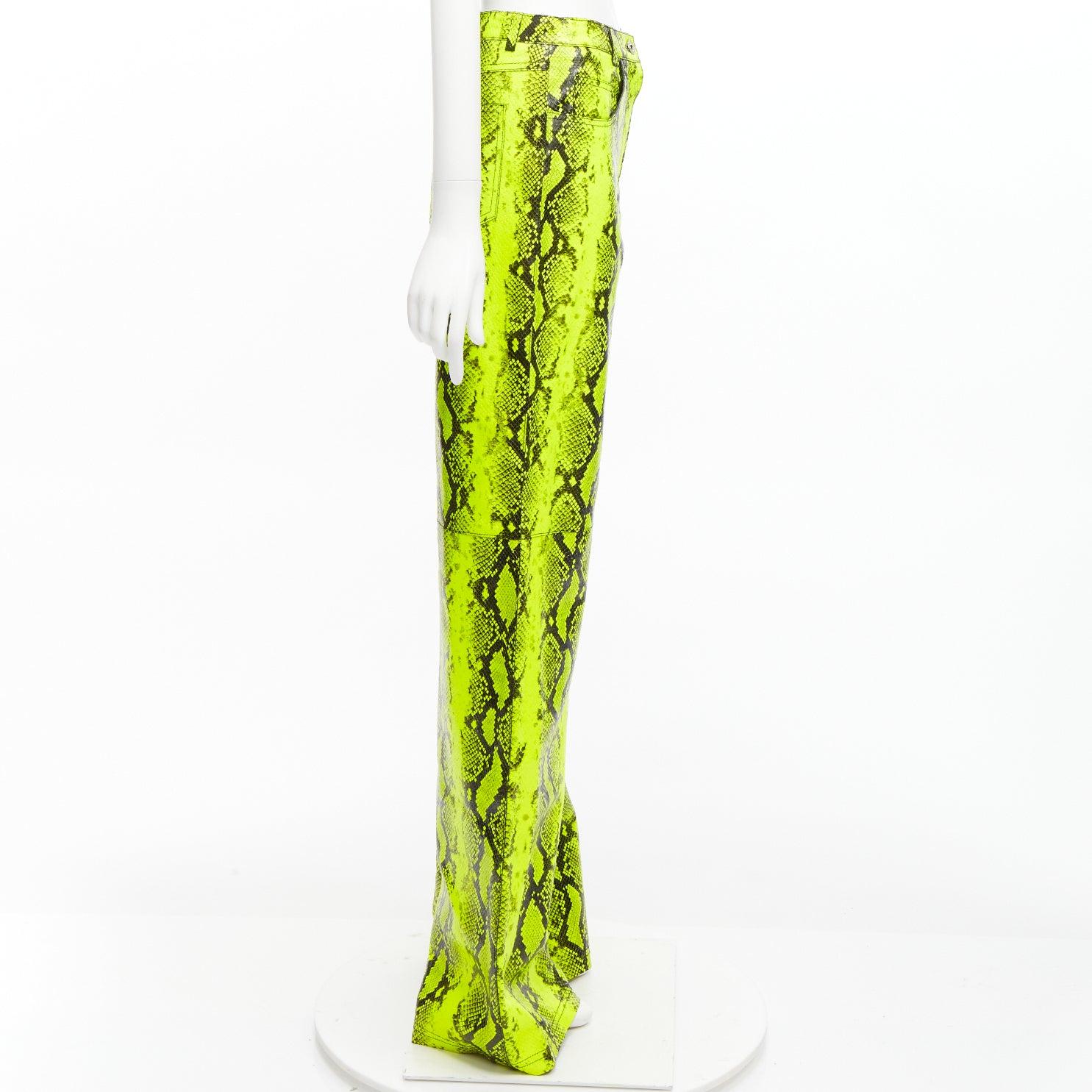 OFF Virgil Abloh 2019 Runway neon yellow genuine leather wide leg pants IT40 S In Excellent Condition For Sale In Hong Kong, NT