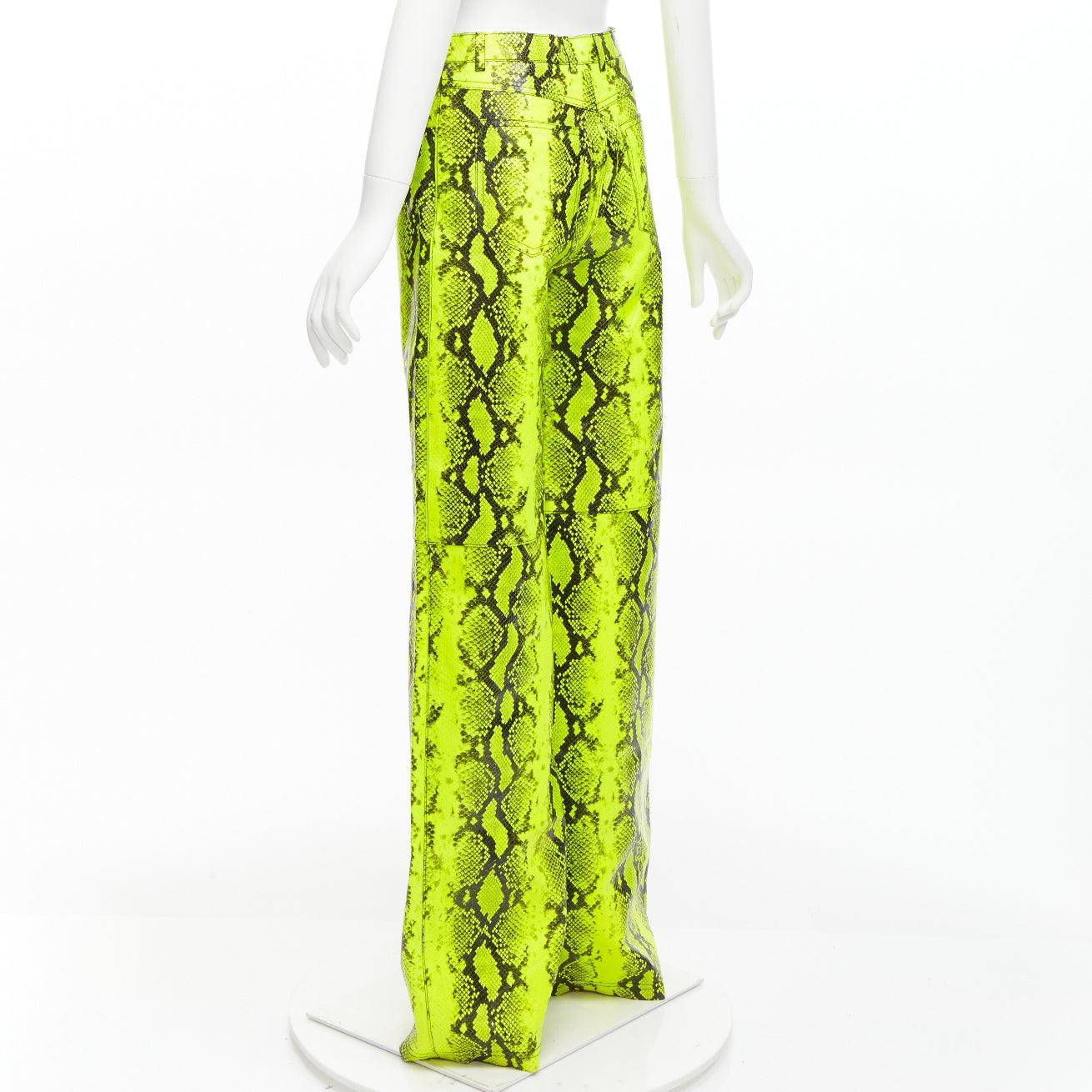OFF Virgil Abloh 2019 Runway neon yellow genuine leather wide leg pants IT40 S For Sale 1