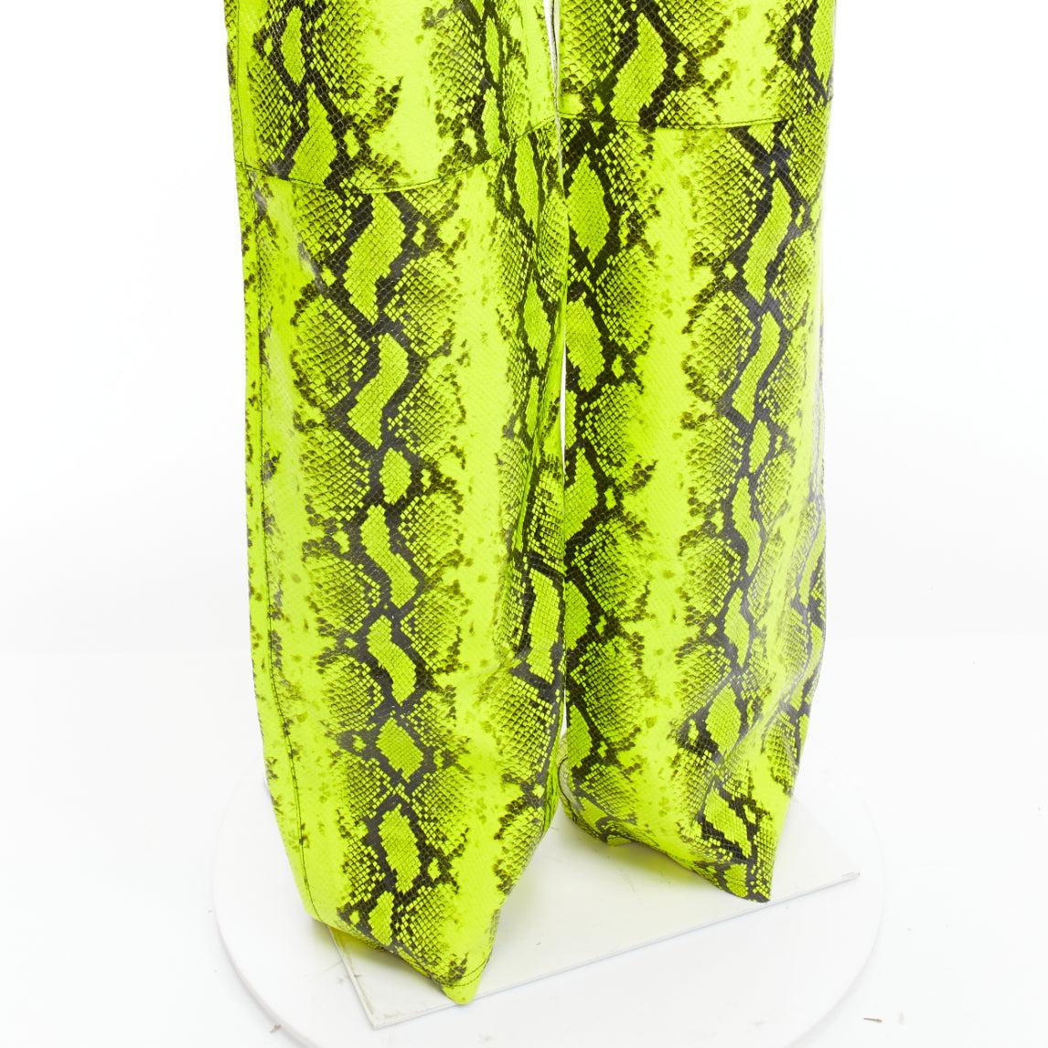 OFF Virgil Abloh 2019 Runway neon yellow genuine leather wide leg pants IT40 S For Sale 3