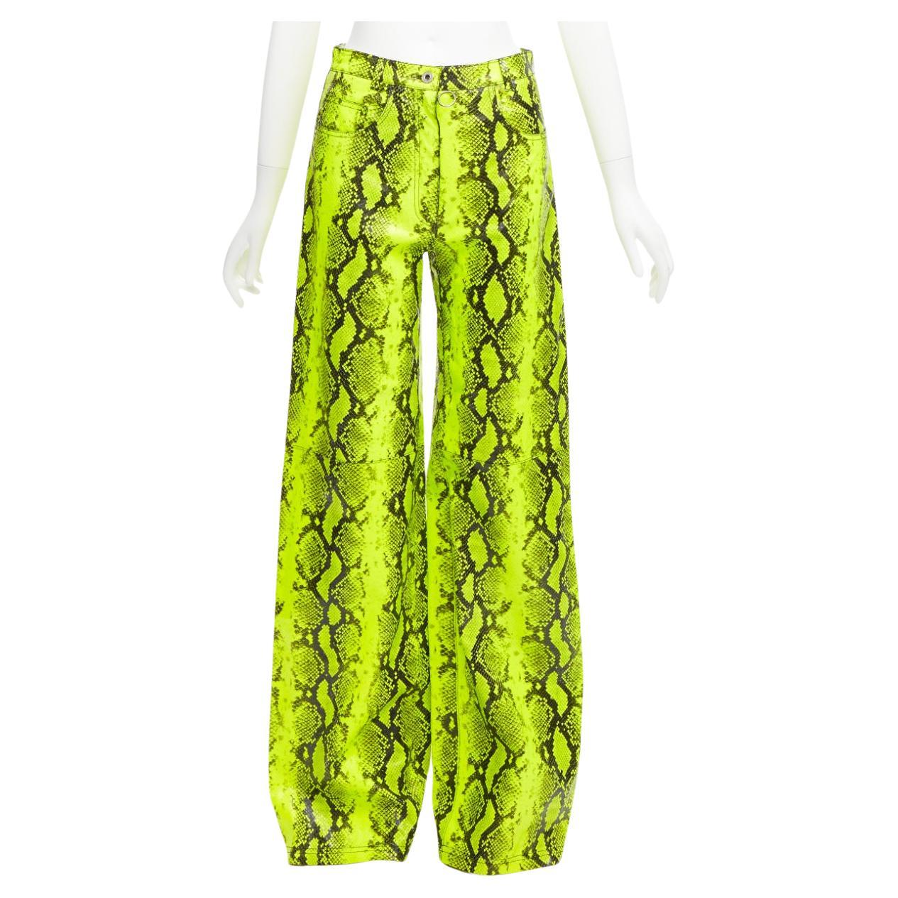 OFF Virgil Abloh 2019 Runway neon yellow genuine leather wide leg pants IT40 S For Sale