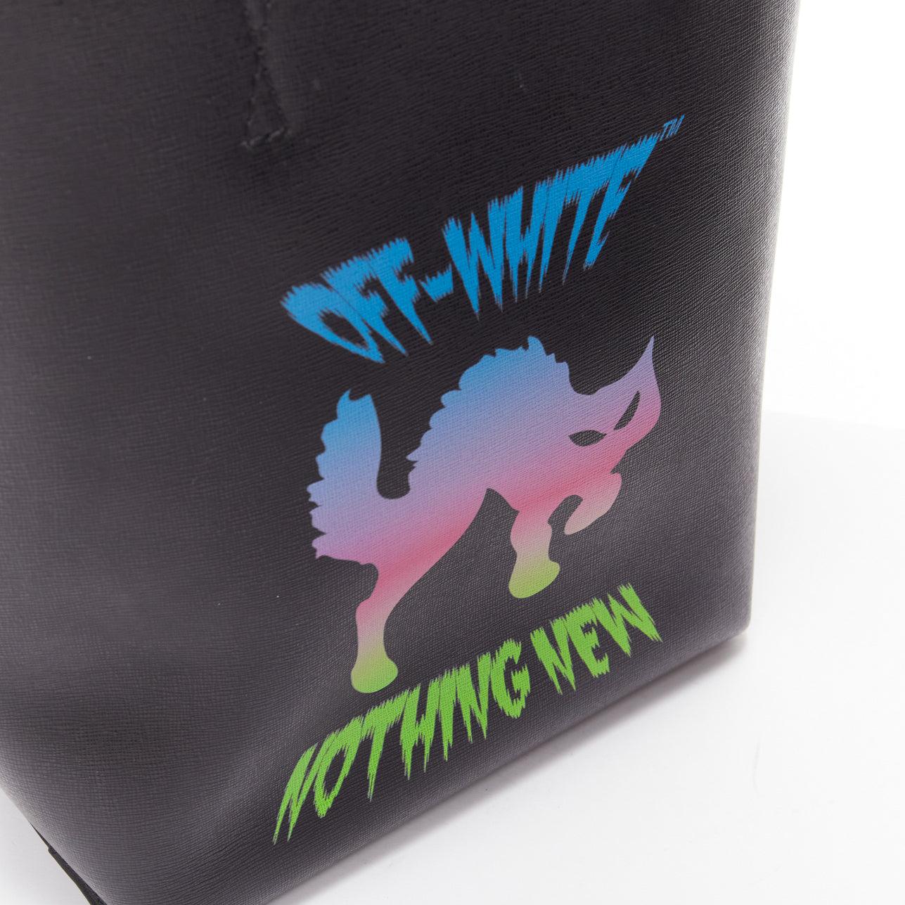 OFF Virgil Abloh Natural Habitat black leather neon cat print crossbody tote bag For Sale 3