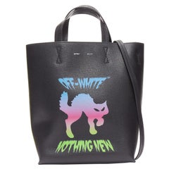 OFF Virgil Abloh Natural Habitat black leather neon cat print crossbody tote bag