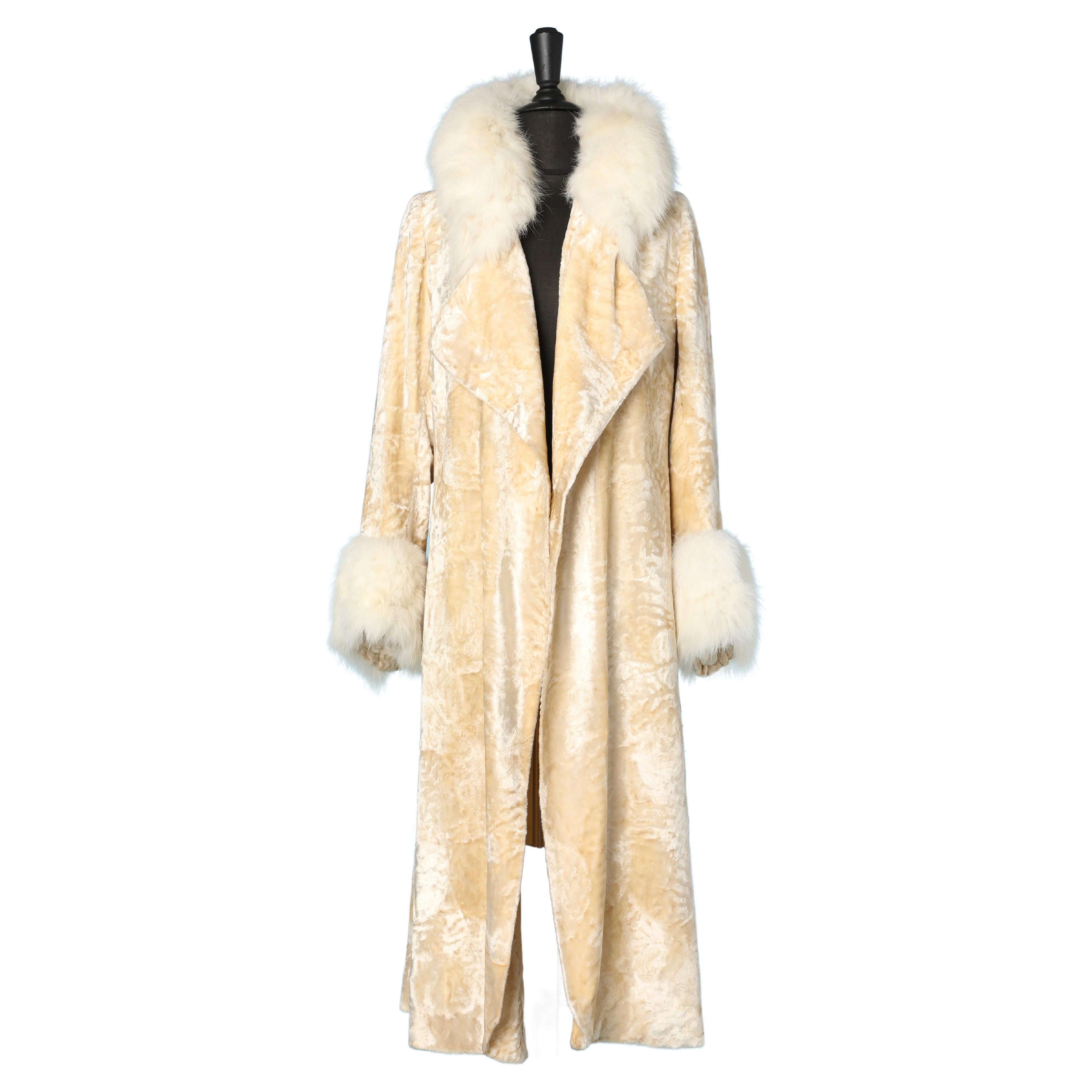 Off-white 1930's panne velvet coat with white furs collar Marshall Snelgrove