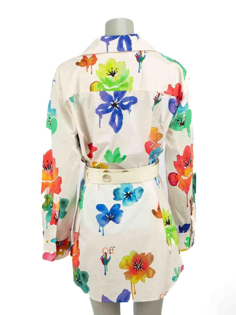 Beige Off-White 2013 Graffiti Flower Print Shirt Dress Size M For Sale