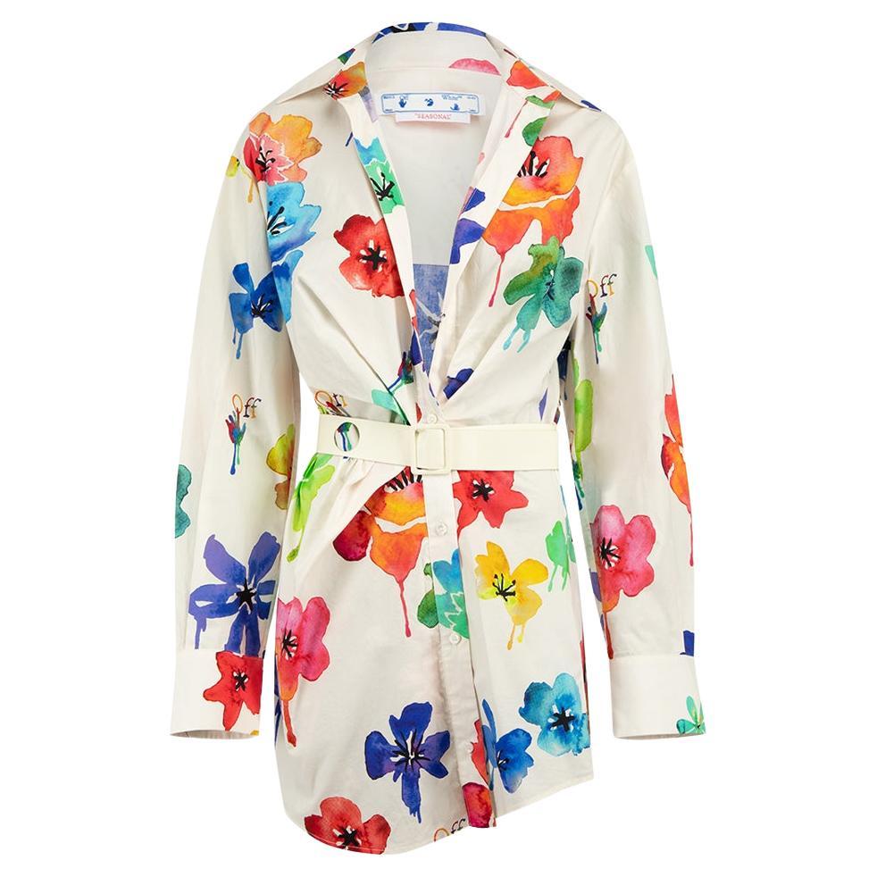 Off-White 2013 Graffiti Flower Print Shirt Dress Size M For Sale