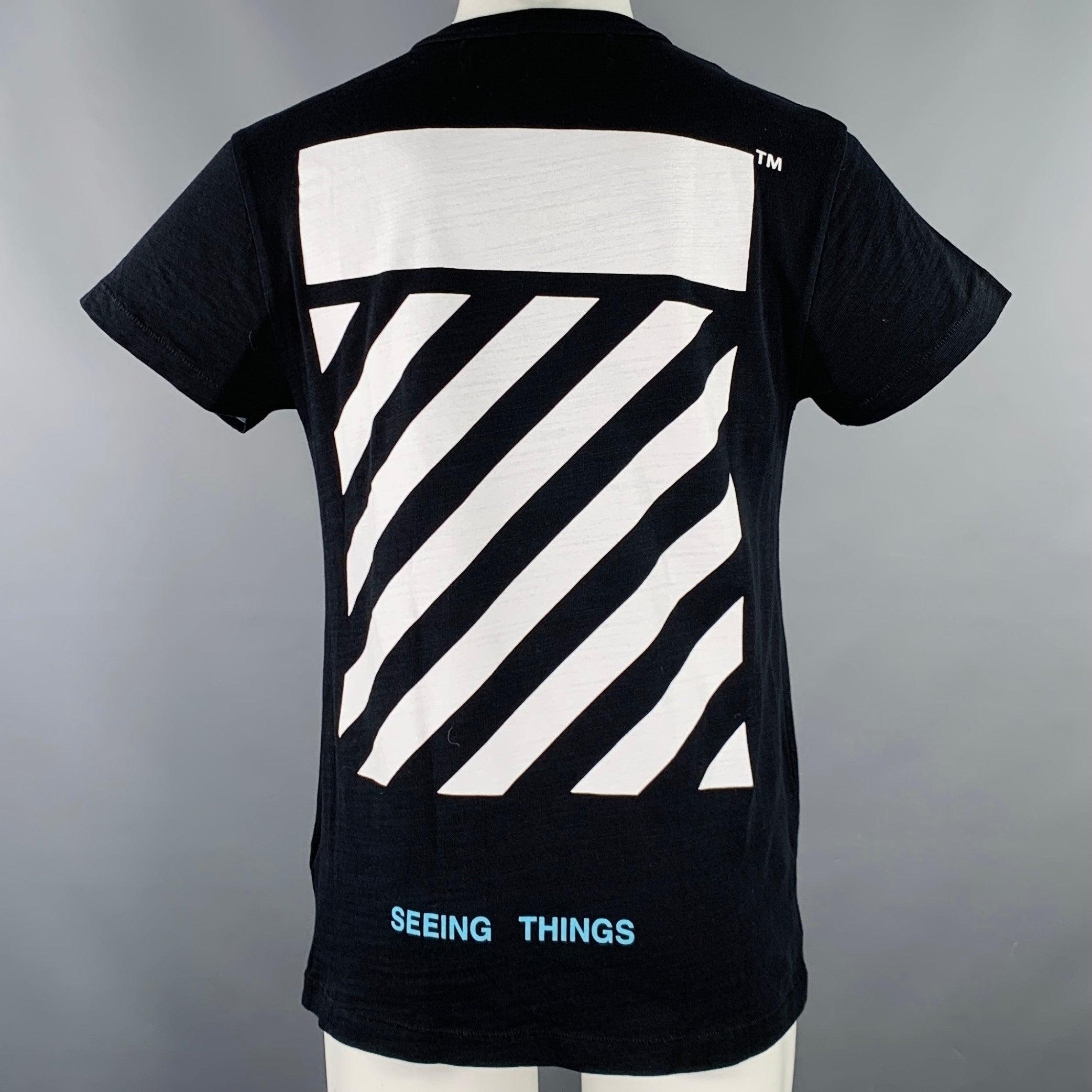Men's OFF-WHITE 2017 Size XXS Black Multi Color Graphic Cotton Short Sleeve T-shirt For Sale