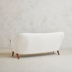 Off-White Alpaca Sofa with Wood Details, Denmark 1960s