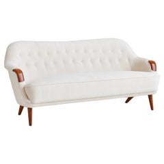 Off-White Alpaca Sofa with Wood Details, Denmark 1960s