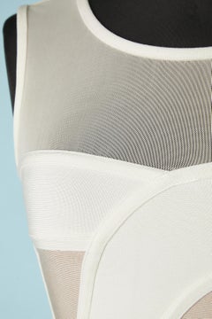 Off-white and beige cocktail dress in rayon knit Hervé Léger