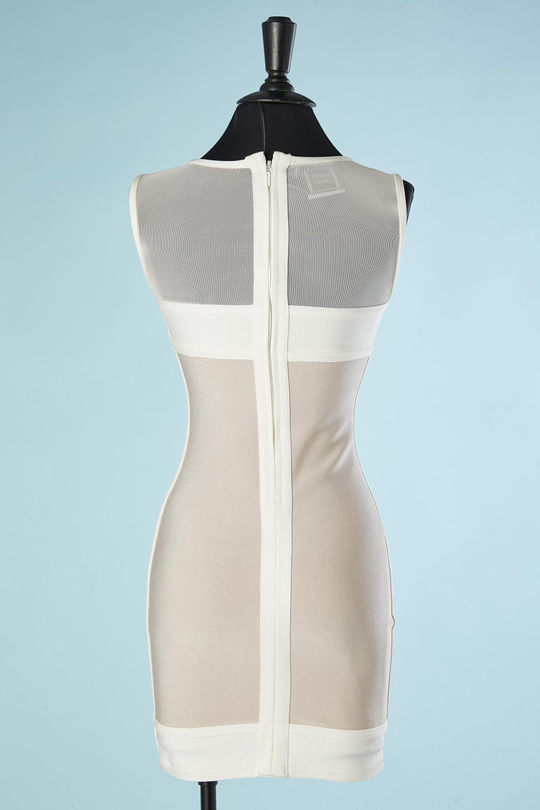 herve leger white mesh dress L / White White Herve Leger Mesh-Accented Mini Dress Size US L