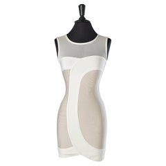 Off-white and beige cocktail dress in rayon knit Hervé Léger 