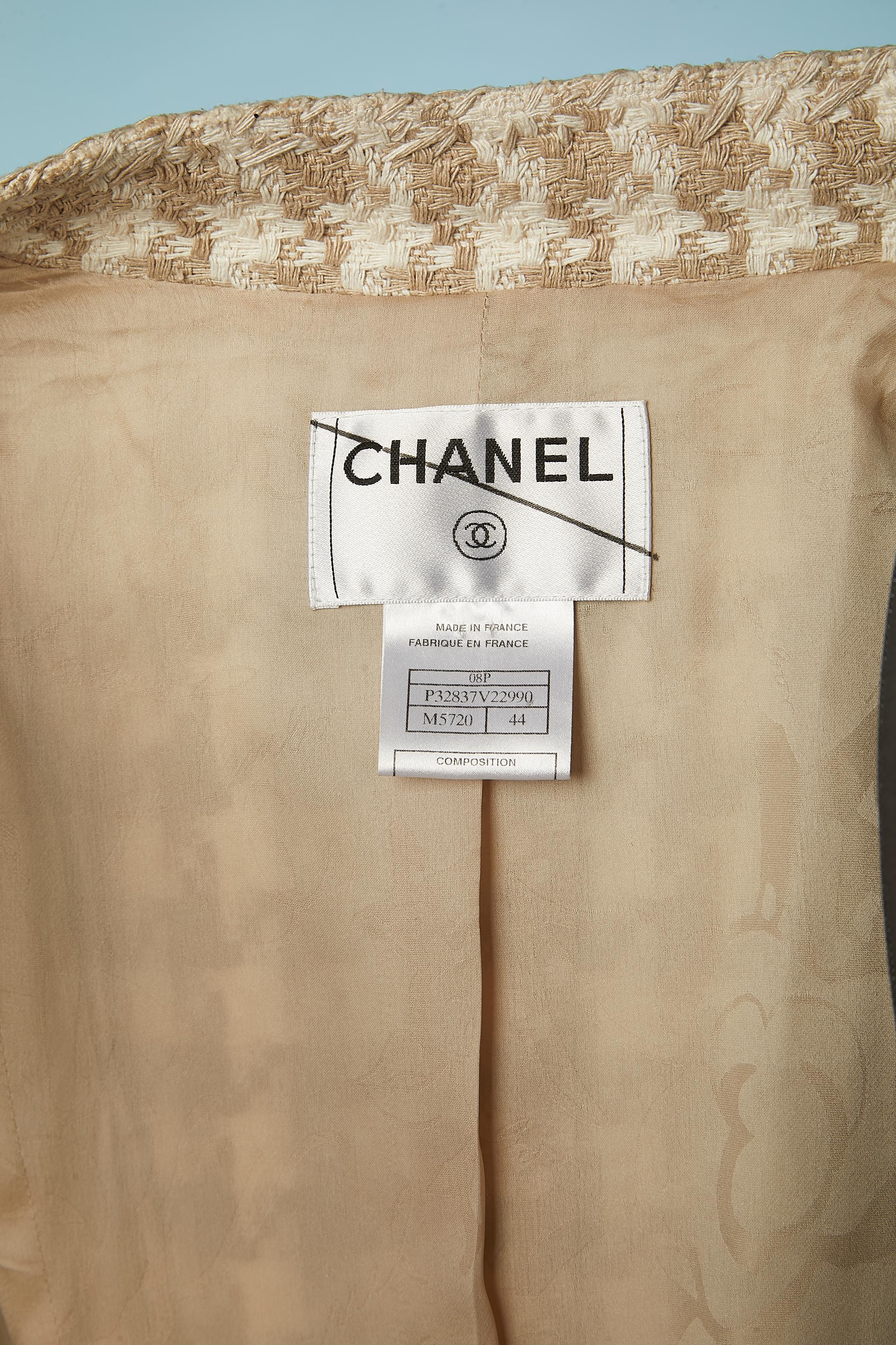 Off-white and beige silk tweed single breasted jacket Chanel  For Sale 3